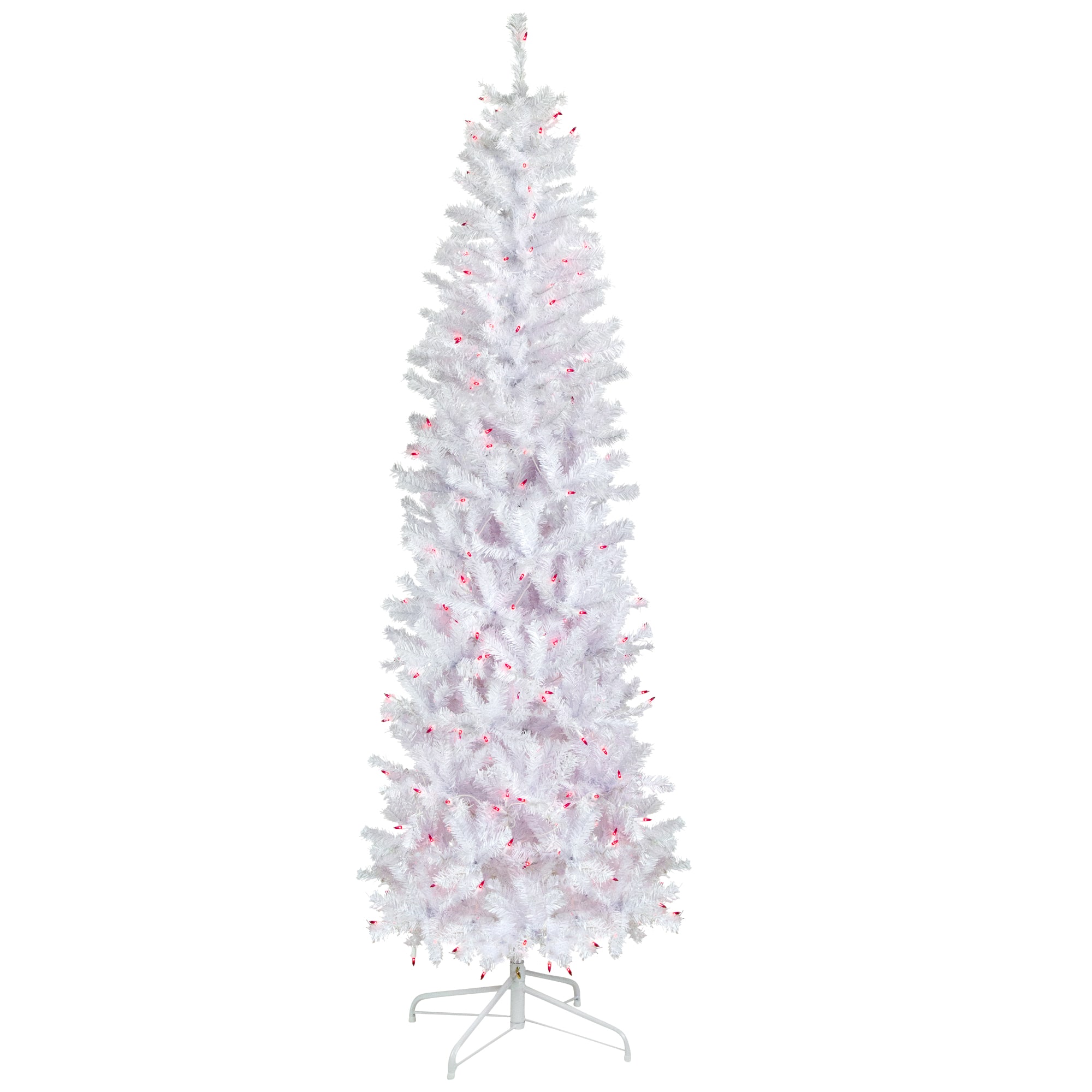 Northlight Woodbury White Pencil Artificial Pink Lights 6 1/2 Foot Pre-Lit Pine Christmas Tree, One Size, White