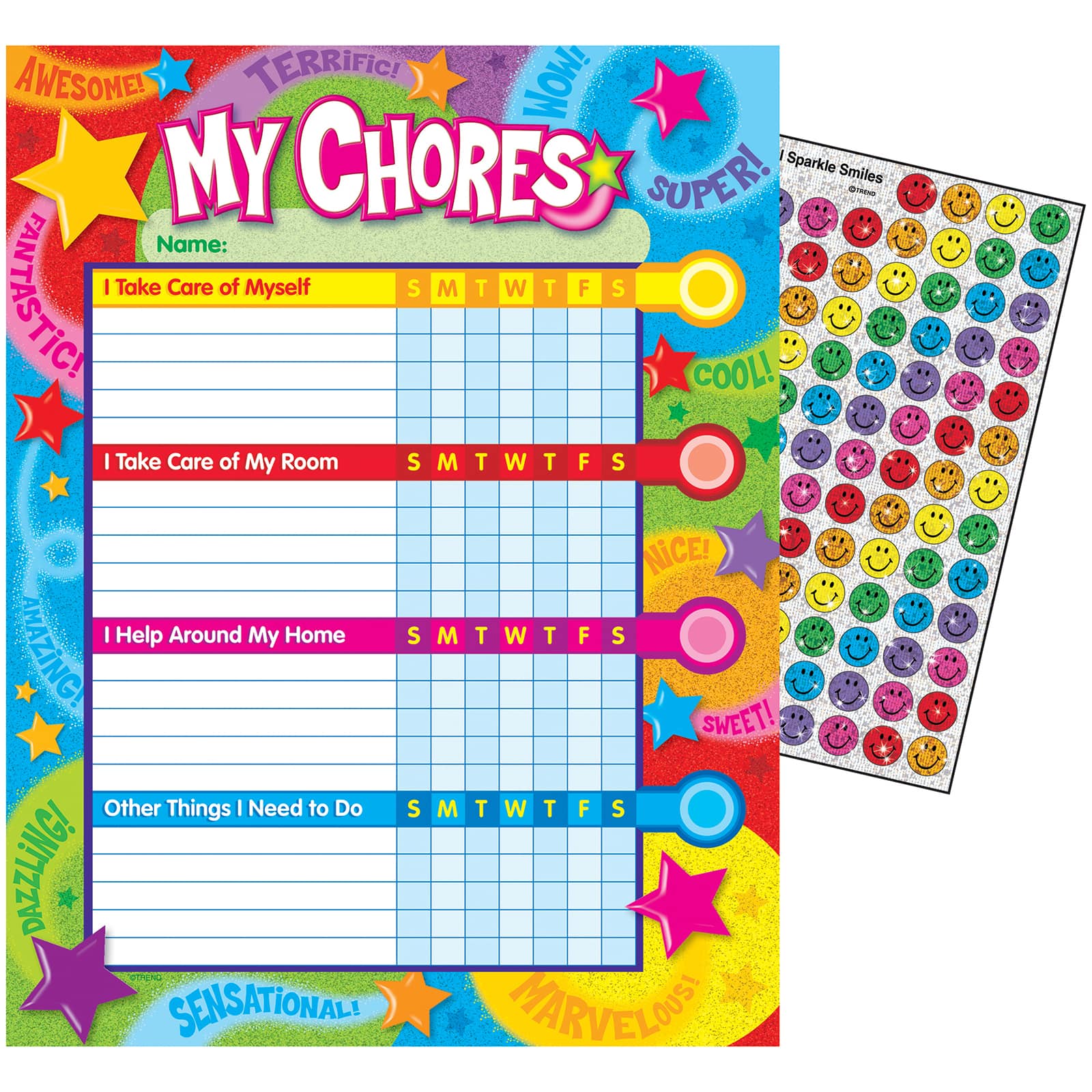 Trend Enterprises® Praise Words 'n Stars Chore Charts, 3 Packs of 25 Sheets
