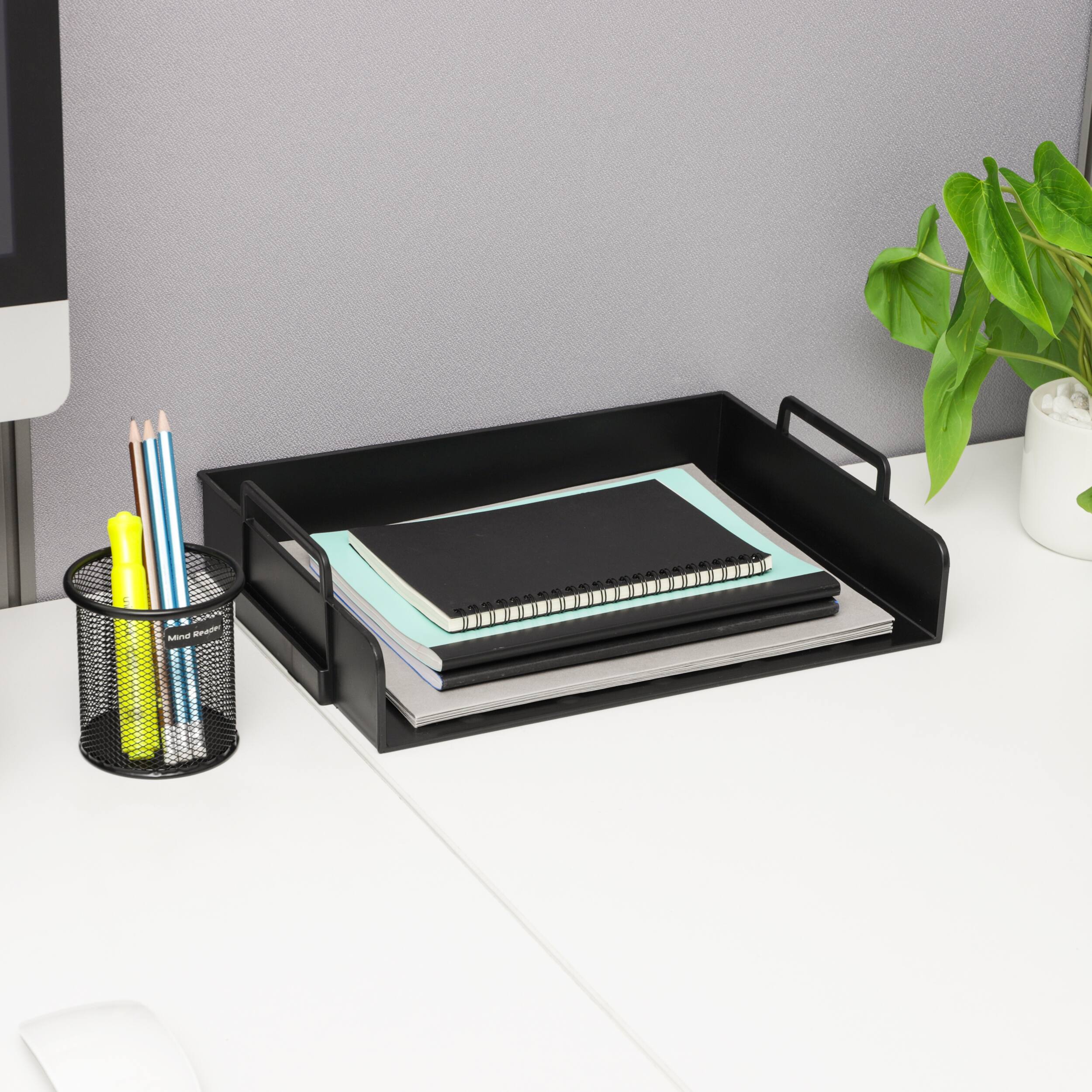Mind Reader Stackable Paper Tray, Desktop Organizer, File Storage, Office, Plastic, 4 Pcs