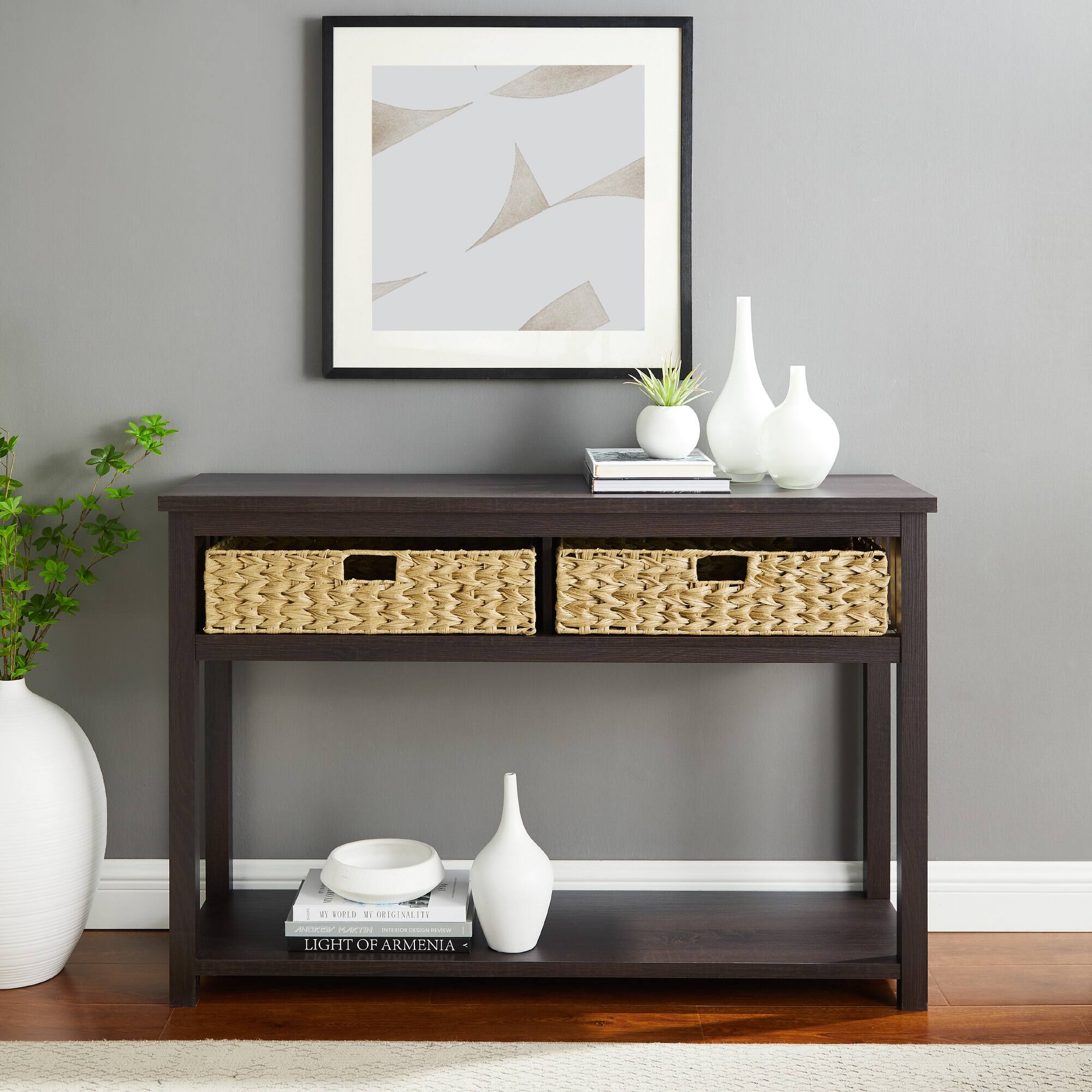 Walker Edison Espresso Mission Storage Entry Table