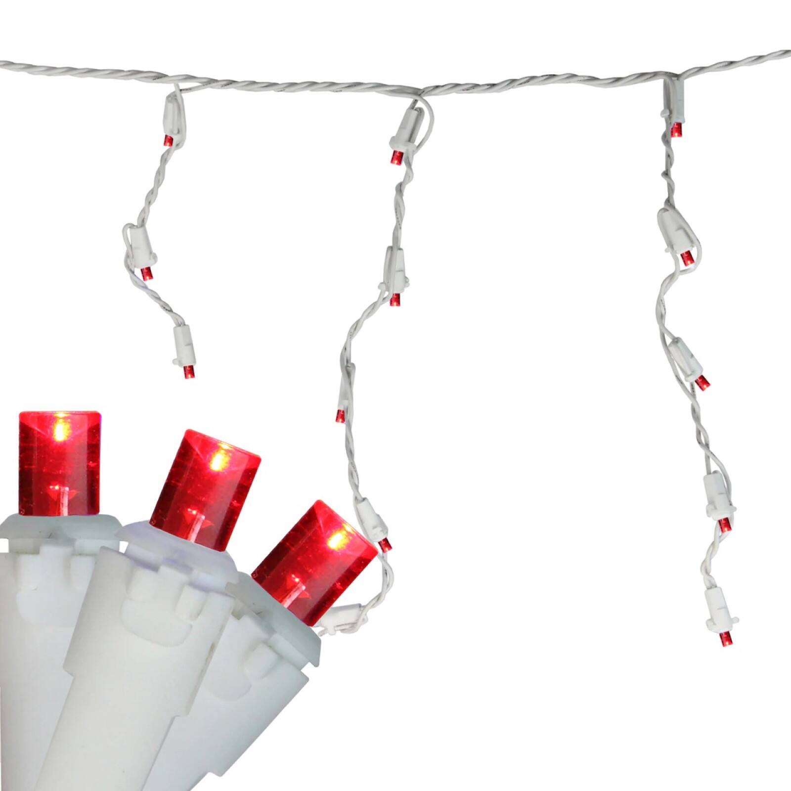 100ct. Red LED Wide Angle Icicle Christmas String Lights with White Wire