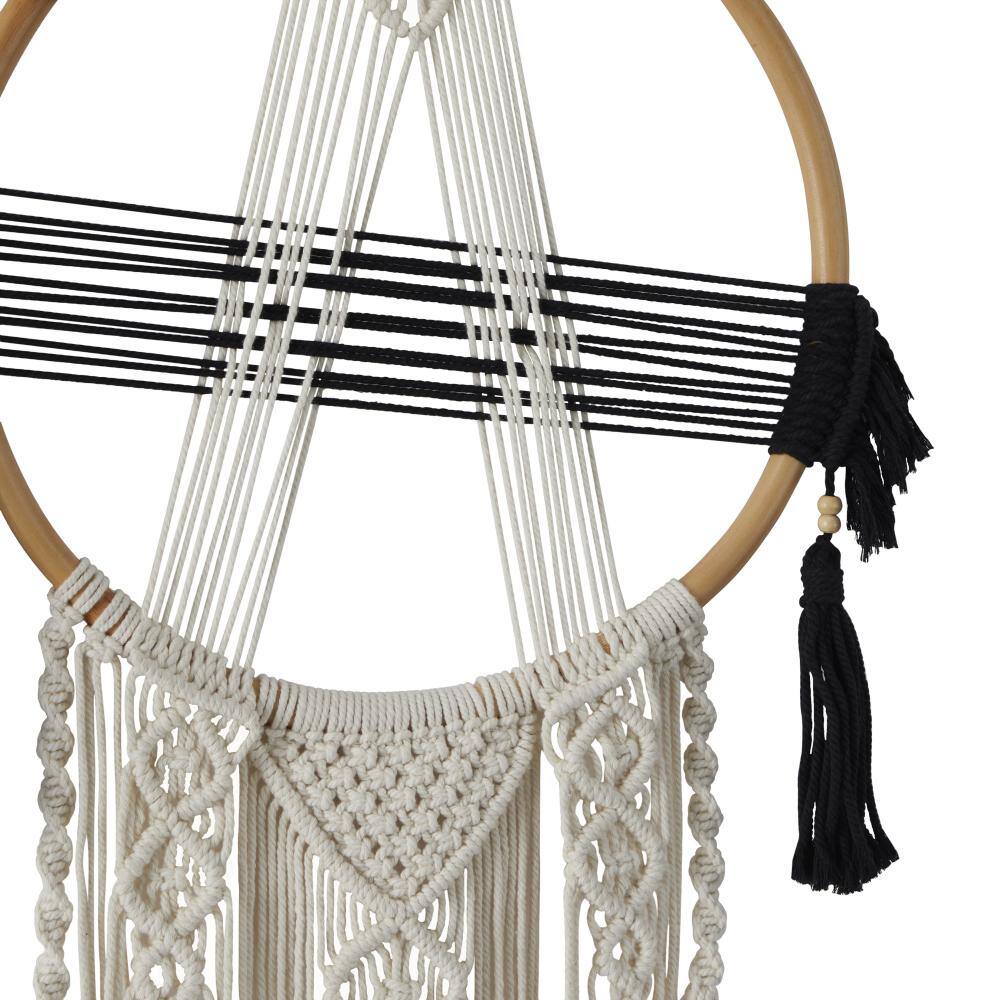 18" x 47" Black & White Fabric Bohemian Macrame Wall Décor