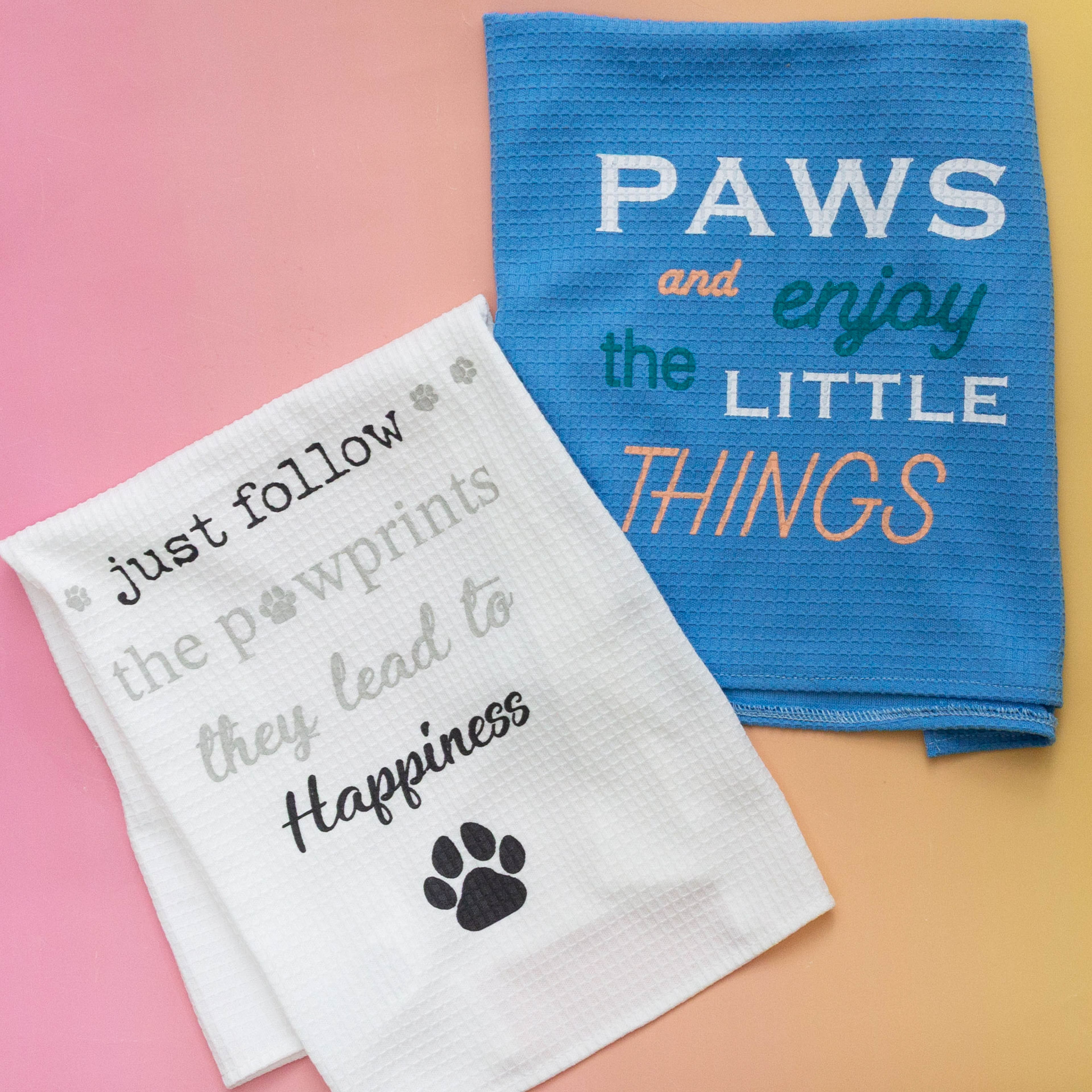 14.5" Blue Paws & Enjoy the Little Things Tea Towel