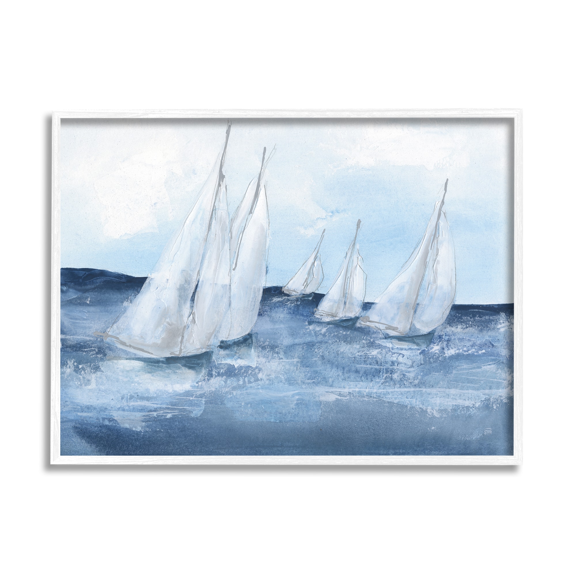 Stupell Industries White Sailboats Coasting Ocean Waters Blue Tide Framed Wall Art