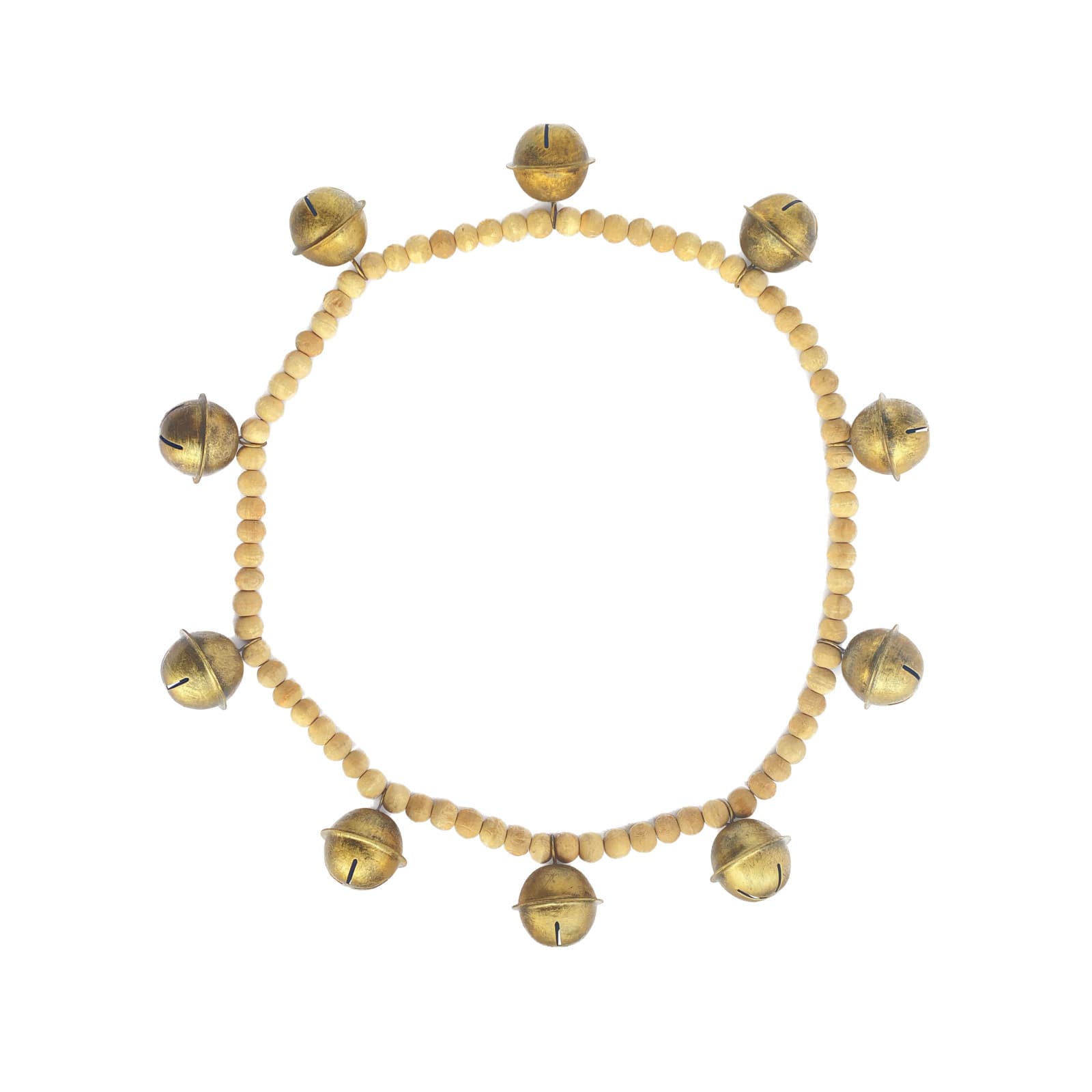 Hello Honey® 2.75ft. Antique Gold Finish Wood Bead & Metal Bell Garland
