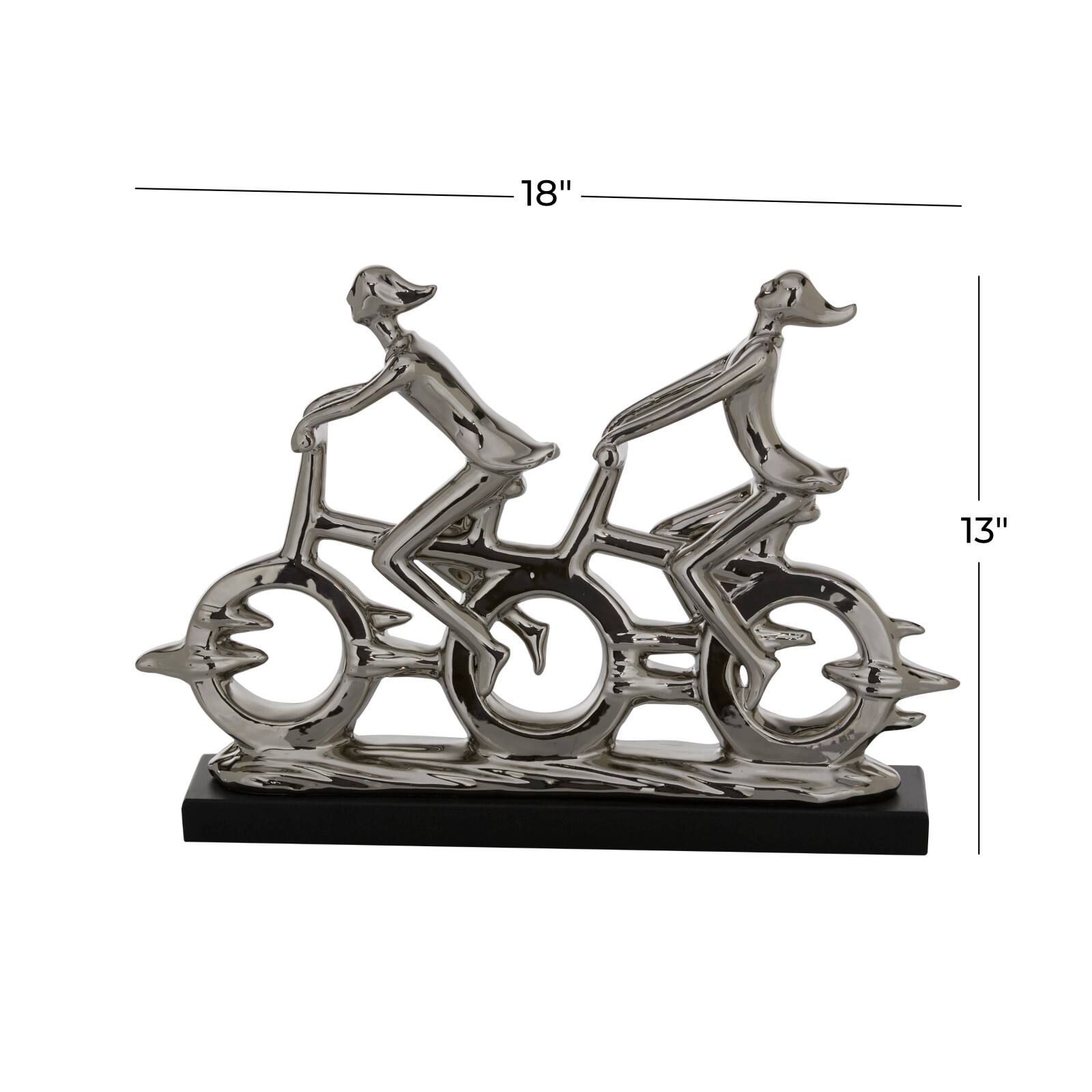 18" Silver Porcelain Cyclists Sculpture