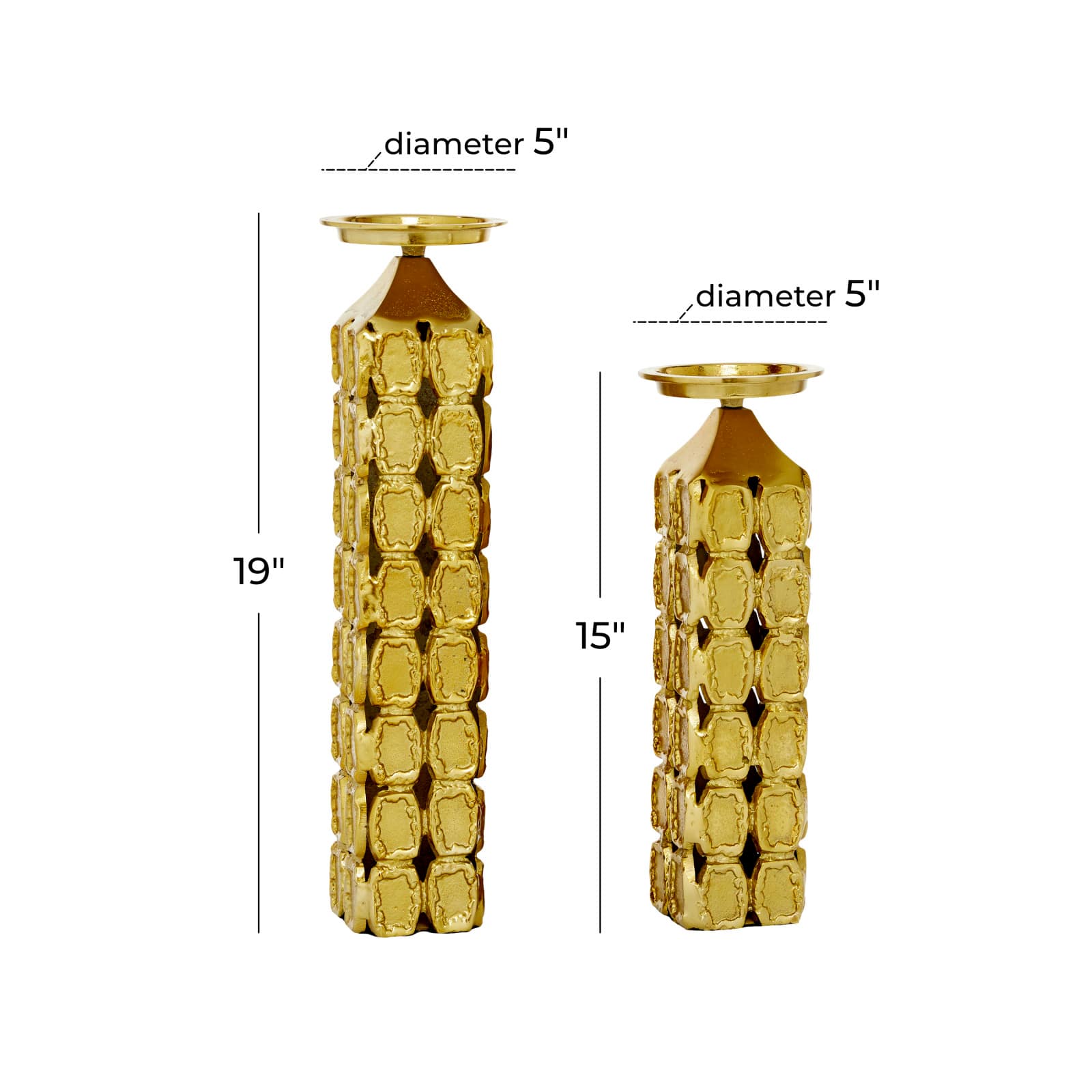 Gold Aluminum Contemporary Candle Holder Set