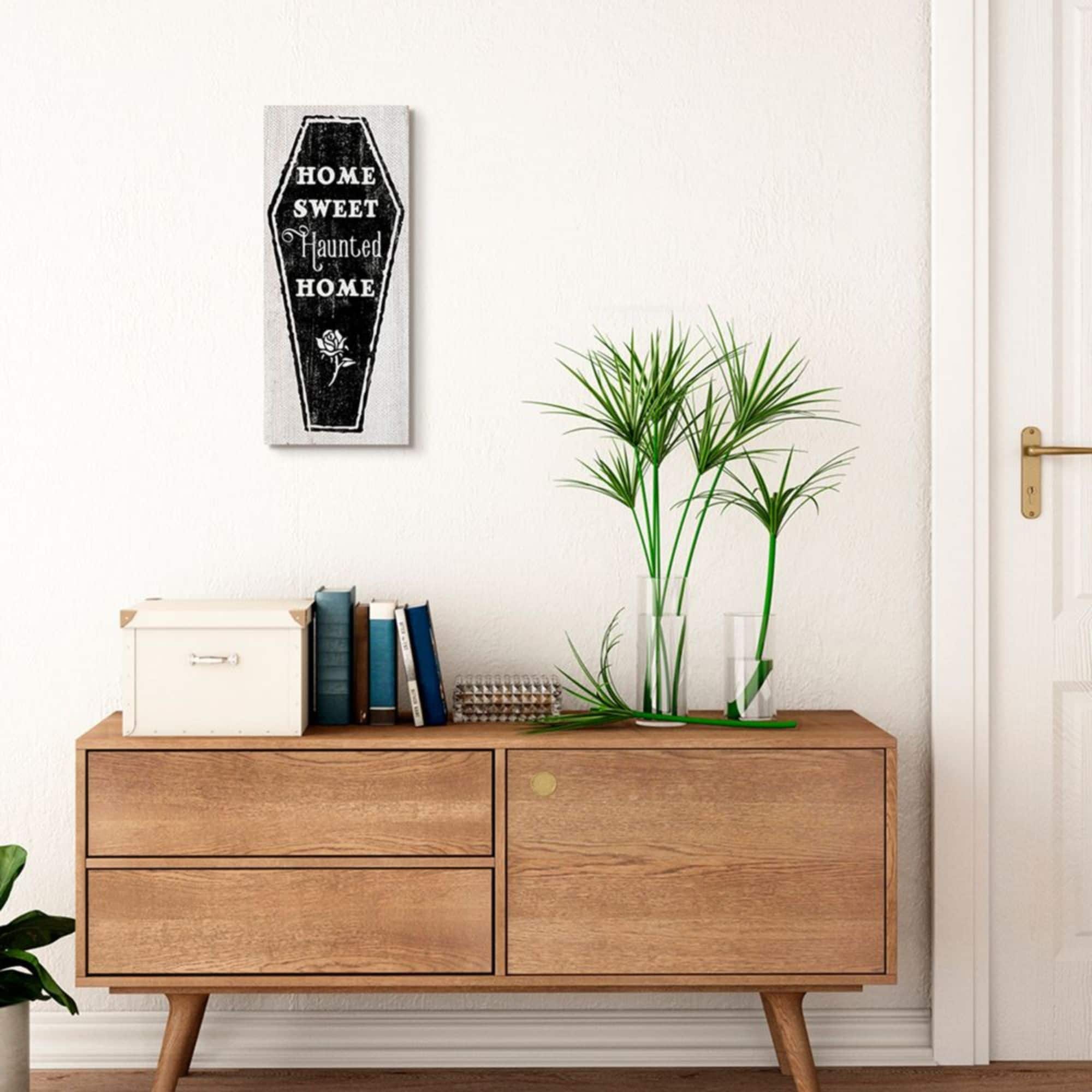 Stupell Industries Home Sweet Haunted Home Halloween Rose Casket Canvas Wall Art