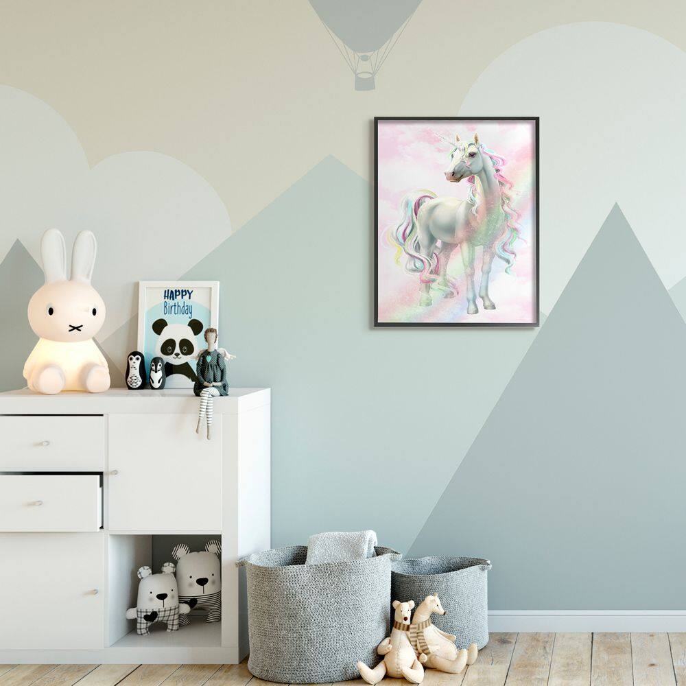 Stupell Industries Unicorn Rainbow Clouds Pink Children's Dream Fantasy Framed Wall Art
