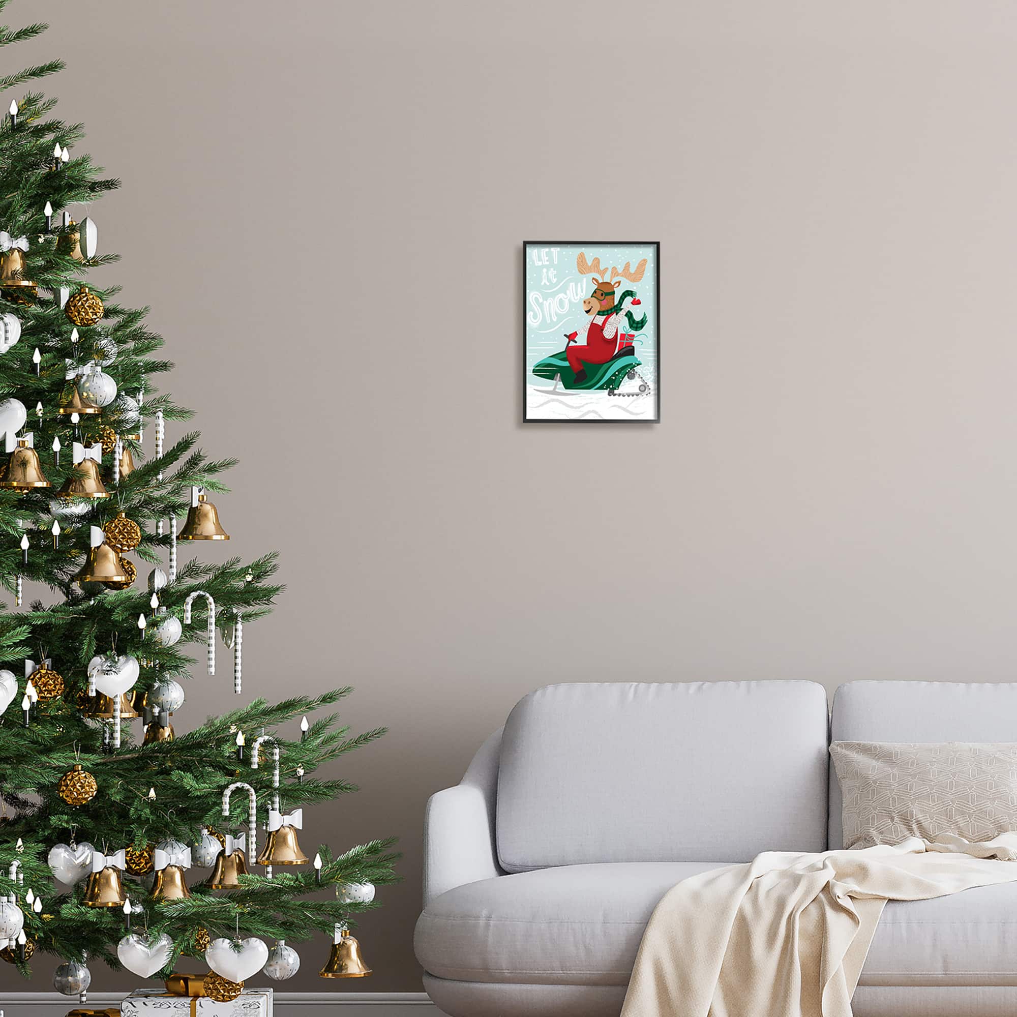 Stupell Industries Let It Snow Moose Sleigh Framed Giclee Art