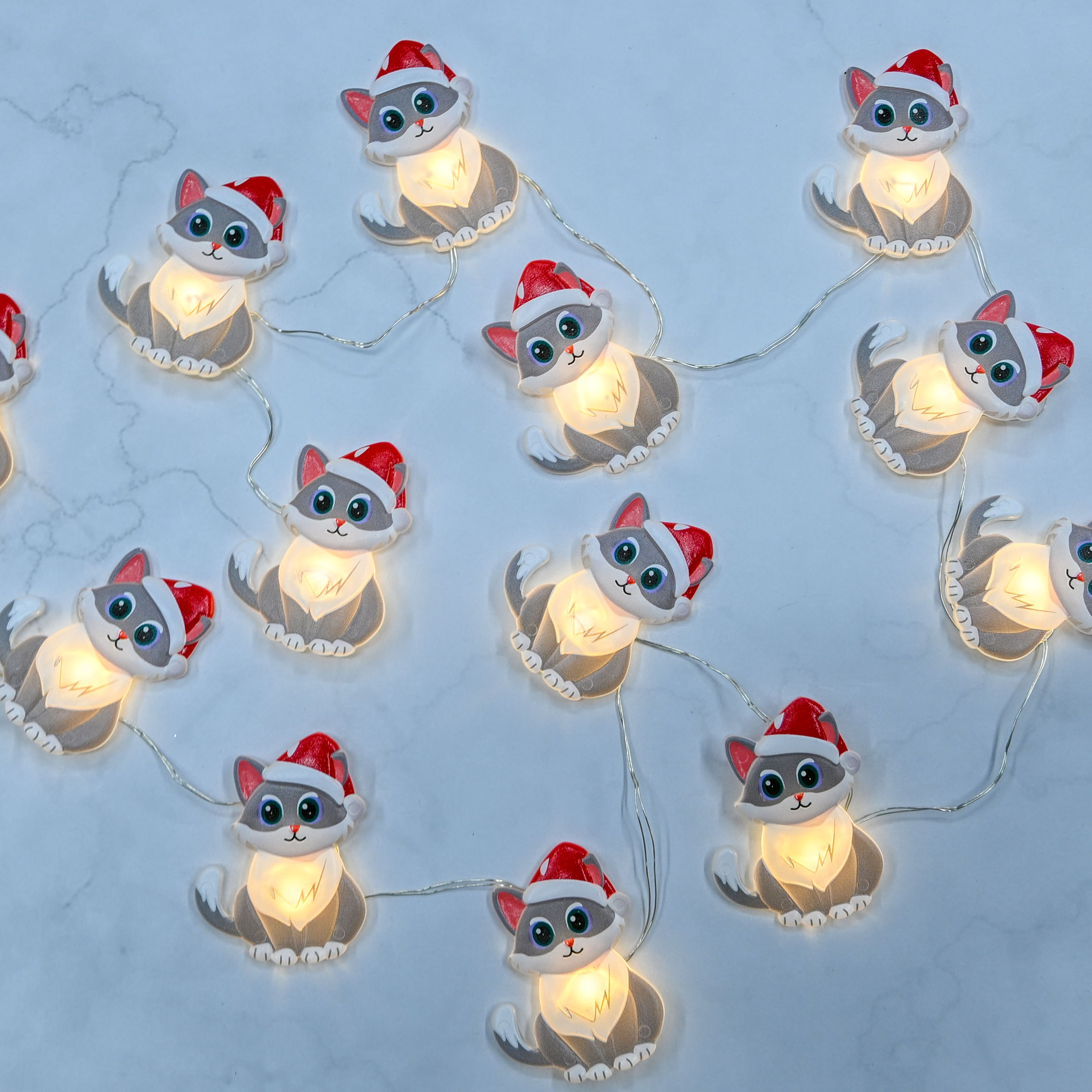 18ct. Warm White LED Gray Cat String Lights on Silver Wire by Ashland®