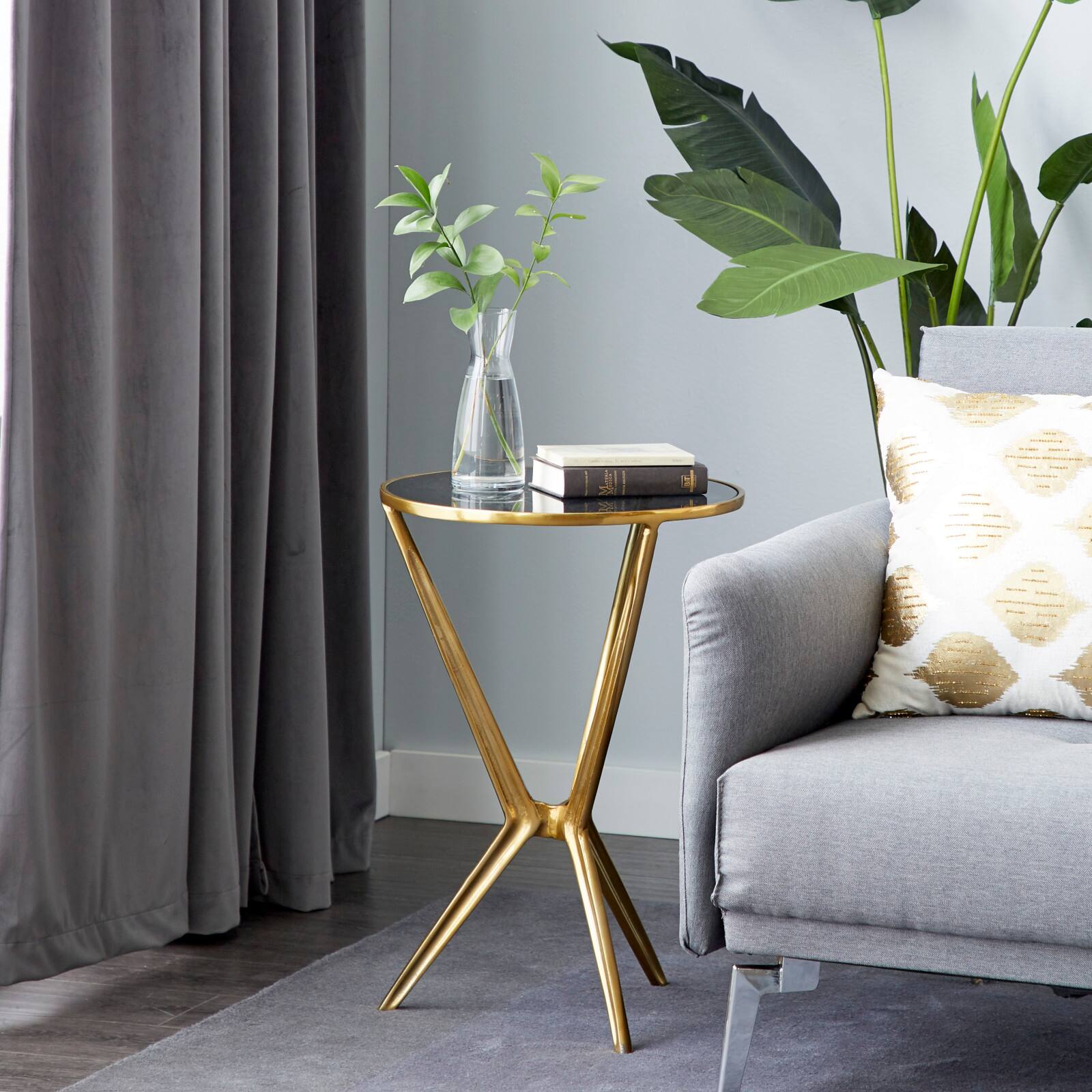 2ft. Gold & Black Modern Aluminum Accent Table