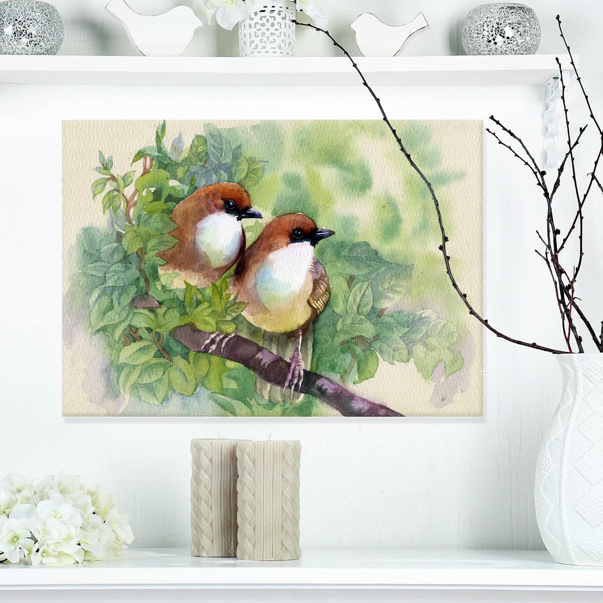 Designart - Birds of Spring - Modern Animal Painting Canvas Print