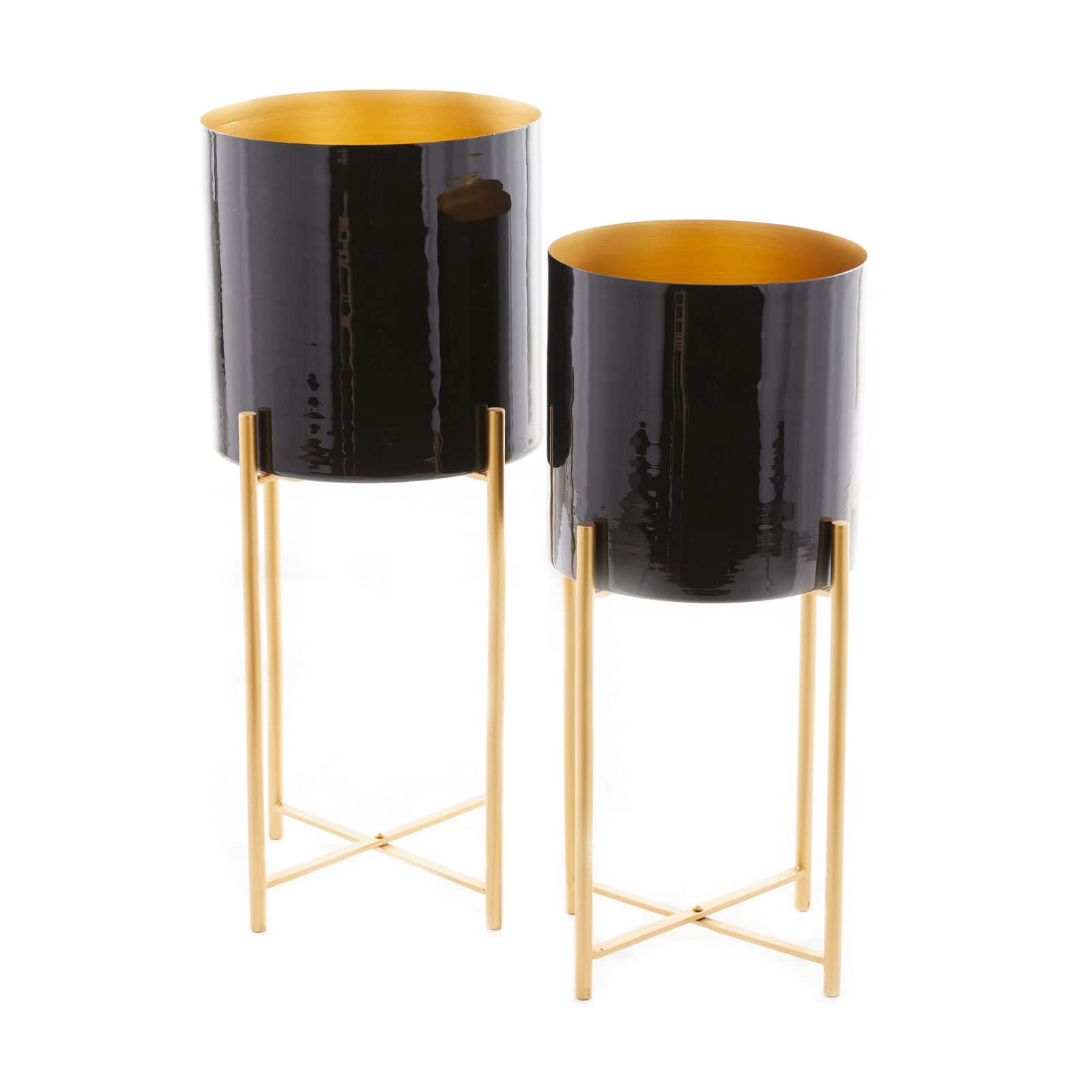 CosmoLiving by Cosmopolitan Set of 2 Black Iron Contemporary Planter, 24" x 10" x 10"