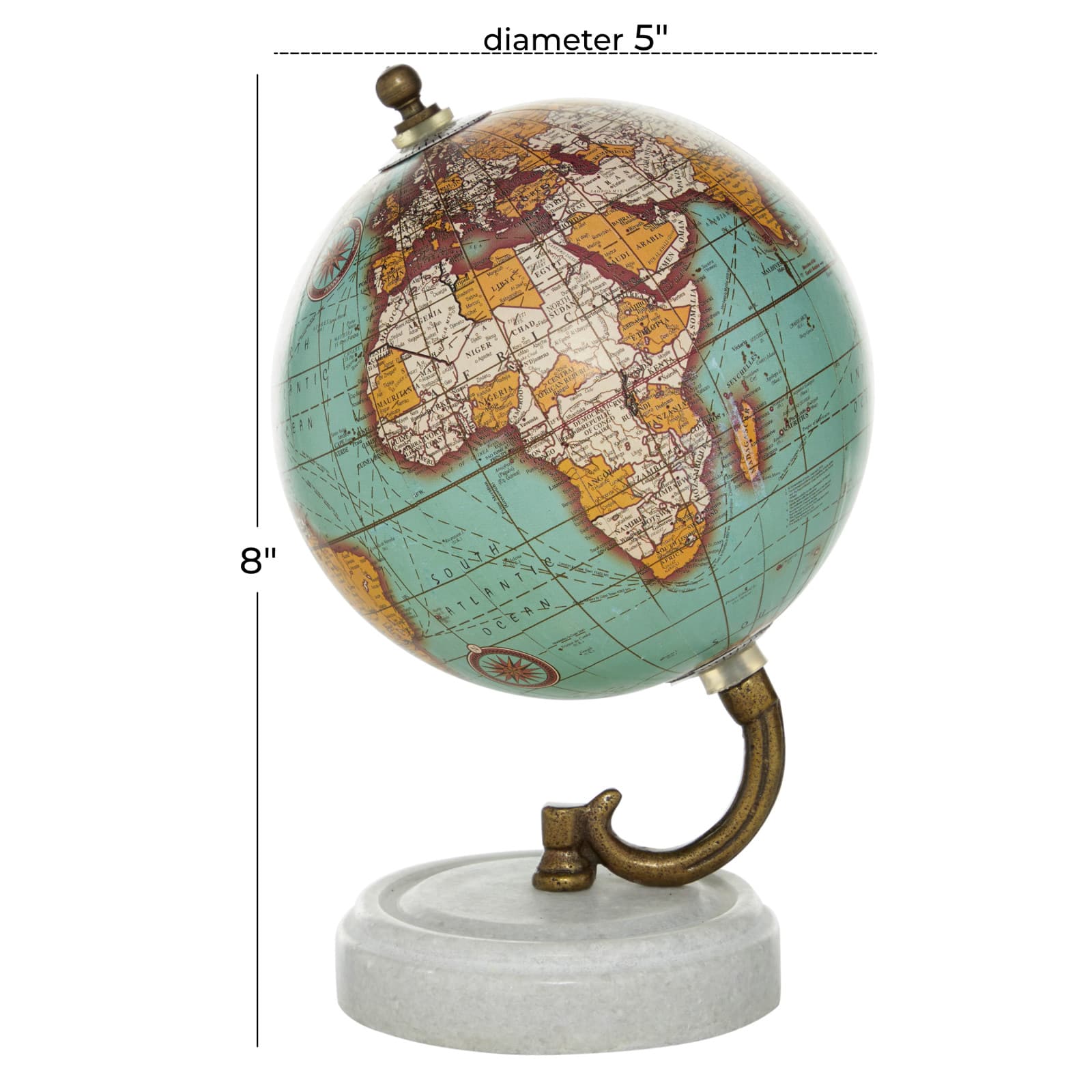 8" Aquamarine Marble & Wood Modern Globe