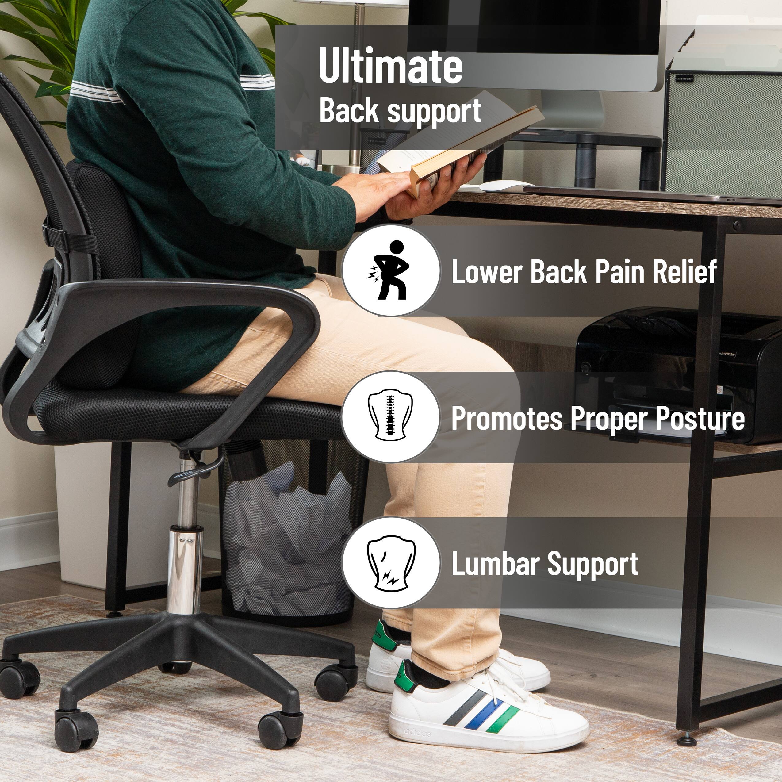 Mind Reader 13.25" Black Lumbar Support Memory Foam Pillow with Air-Cloud Technology