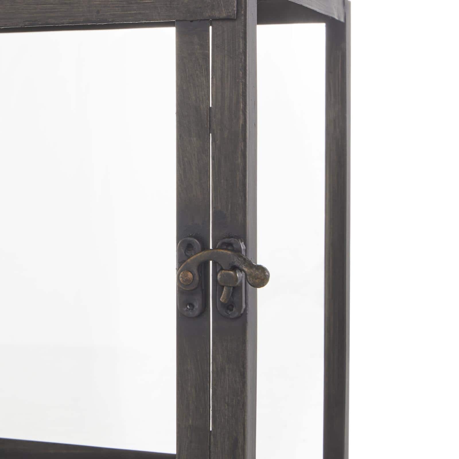 Dark Gray Brushed & Wood Top Rectangular Candle Lantern Set