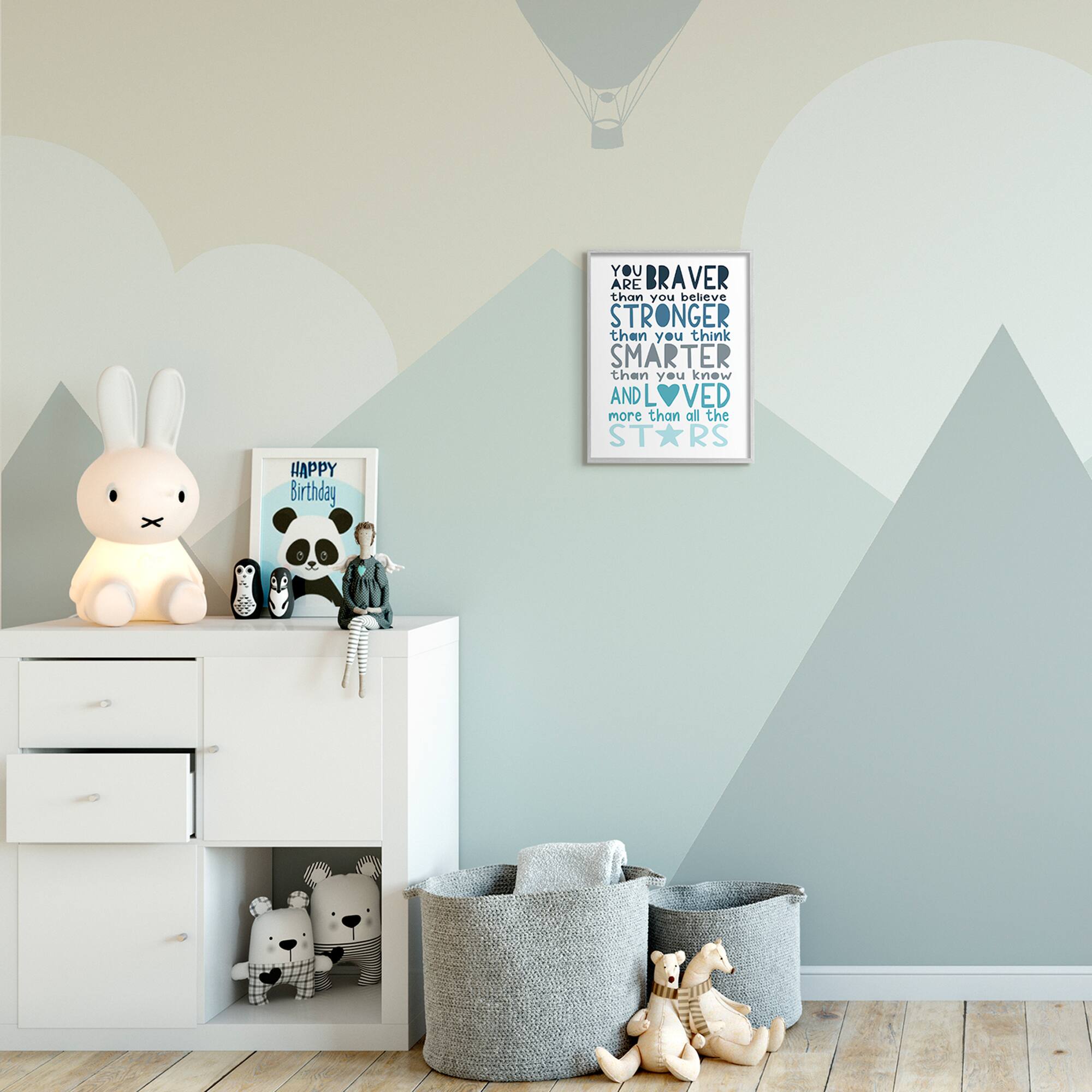 Stupell Industries Braver Stronger Smarter and Love Phrase Blue Typography in Gray Frame Wall Art
