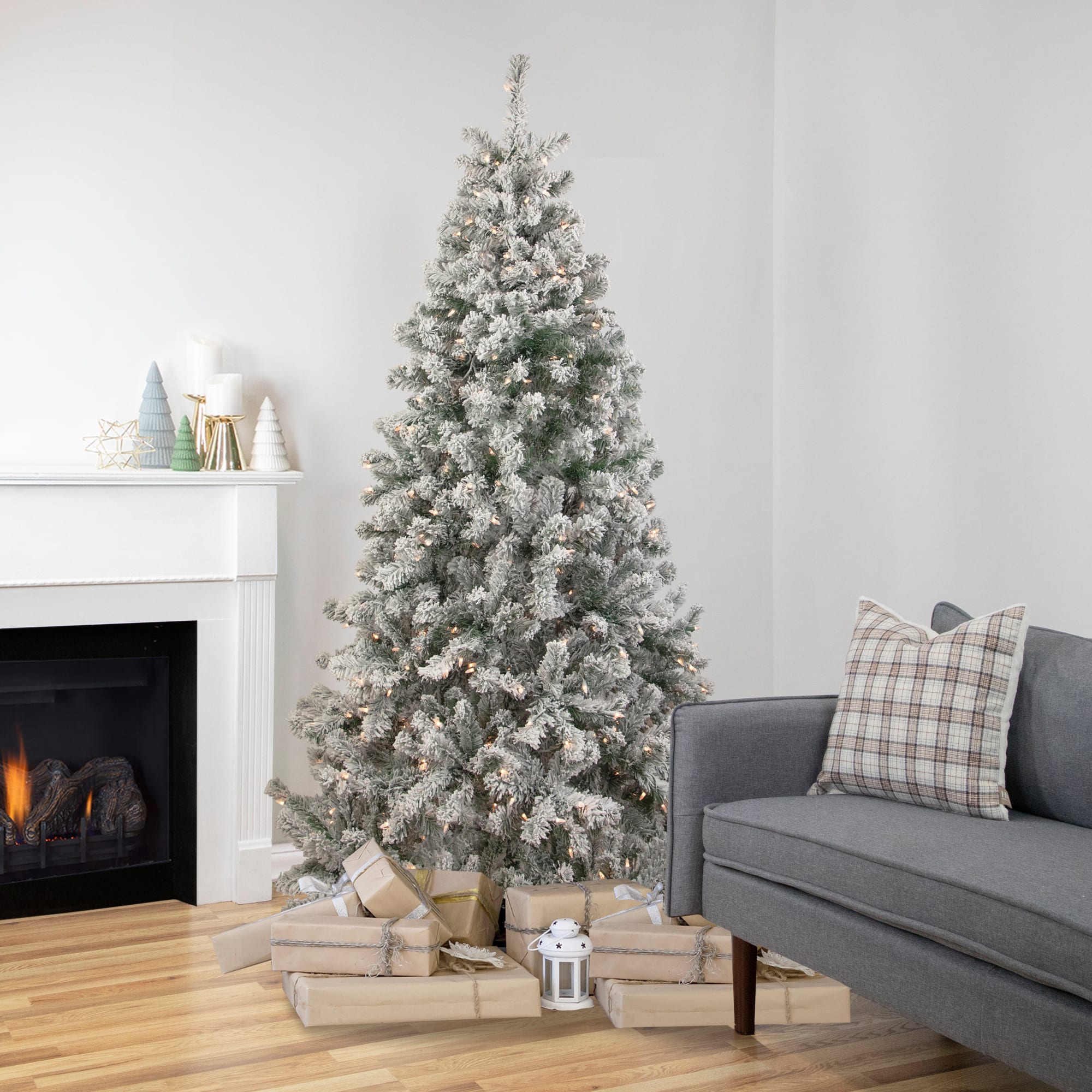 6.5ft. Pre-Lit Flocked Madison Pine Artificial Christmas Tree, Clear Lights