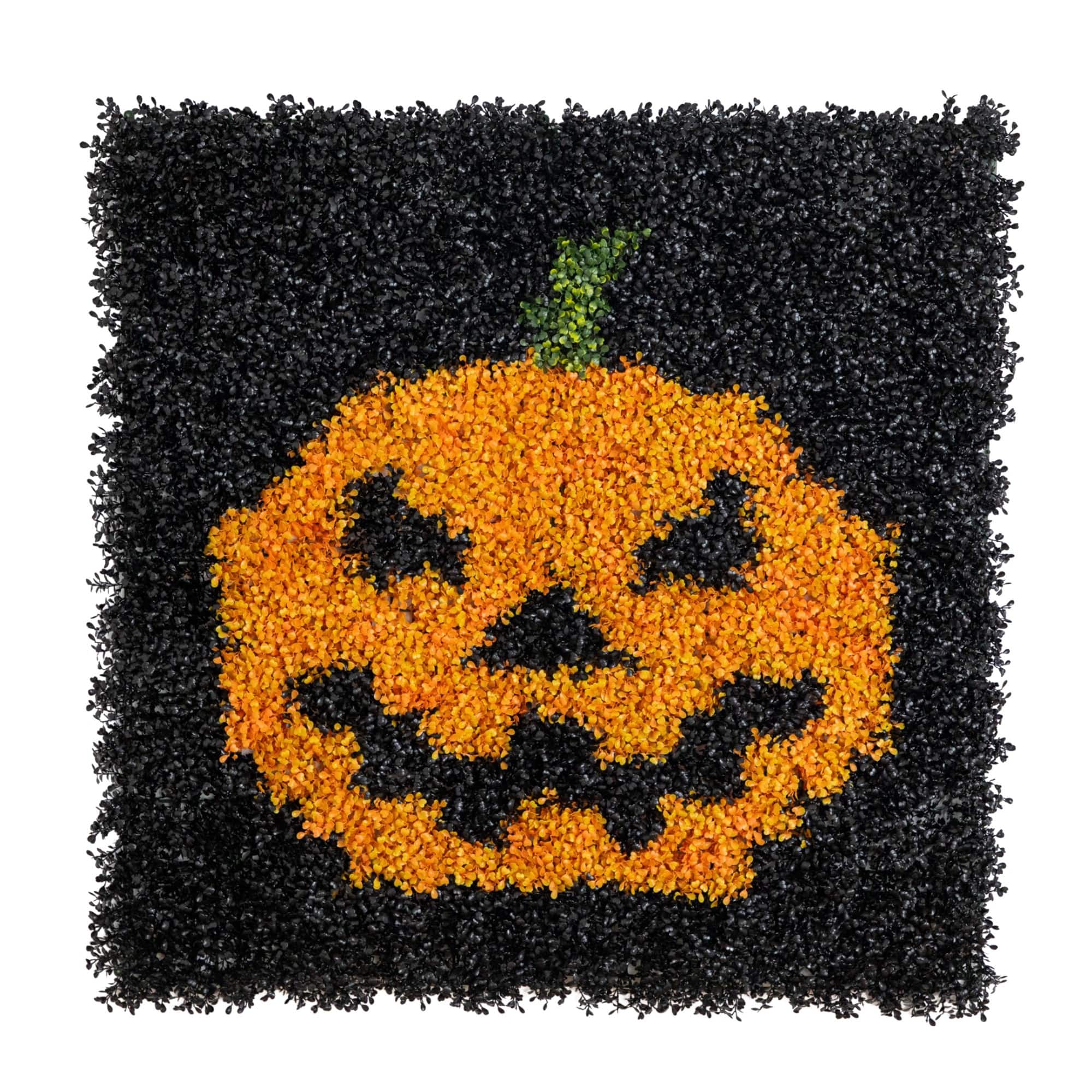 40" x 40" UV Resistant Artificial Halloween Boxwood Jack-o'-Lantern Wall Décor Mat