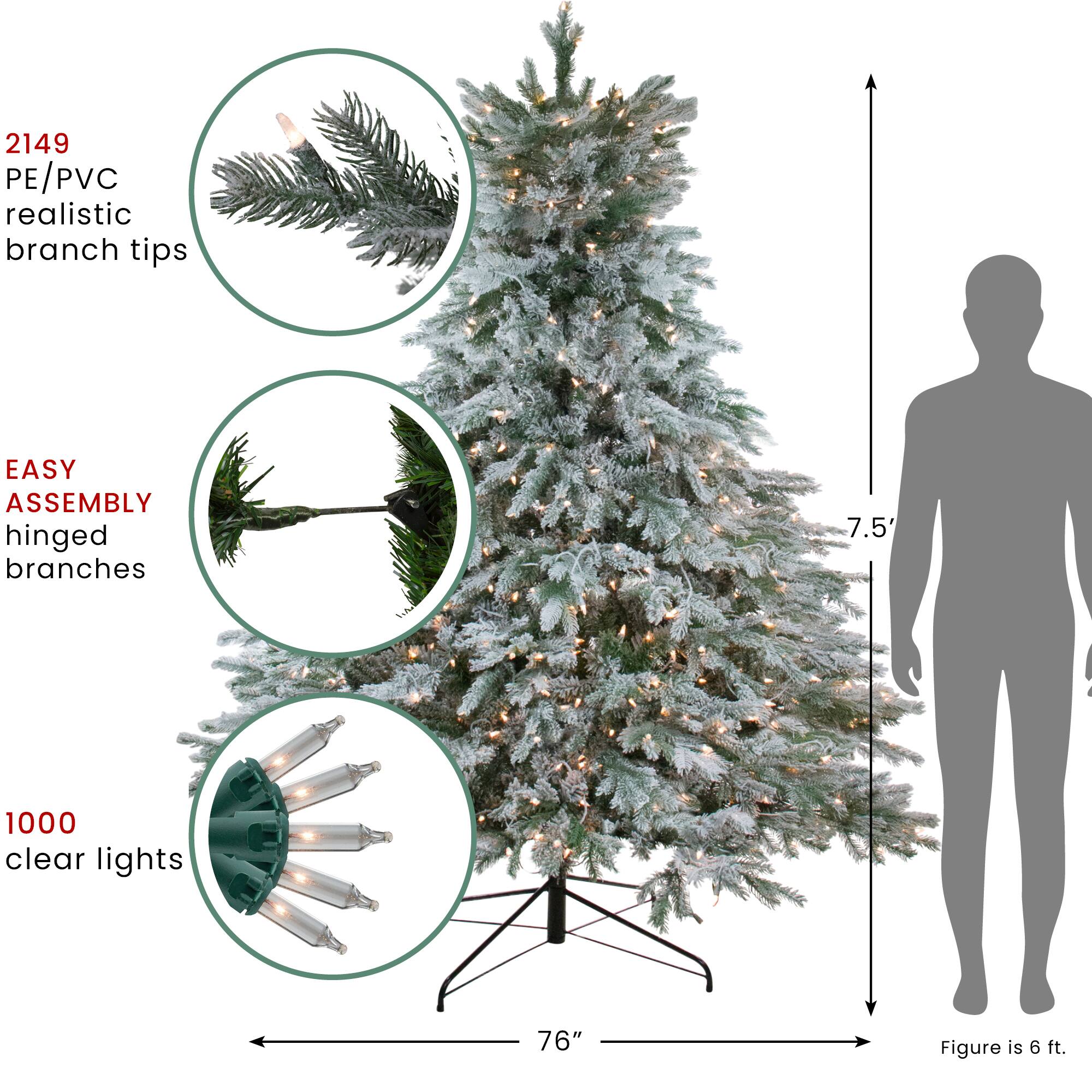 Northlight 7.5ft. Pre-Lit Real Touch Full Flocked Jasper Balsam Fir Artificial Christmas Tree, Clear Lights