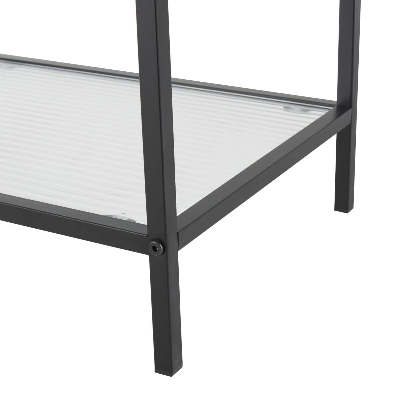 32" x 58" Black Metal 4 Shelf Storage Shelving Unit with Clear Glass Shelves