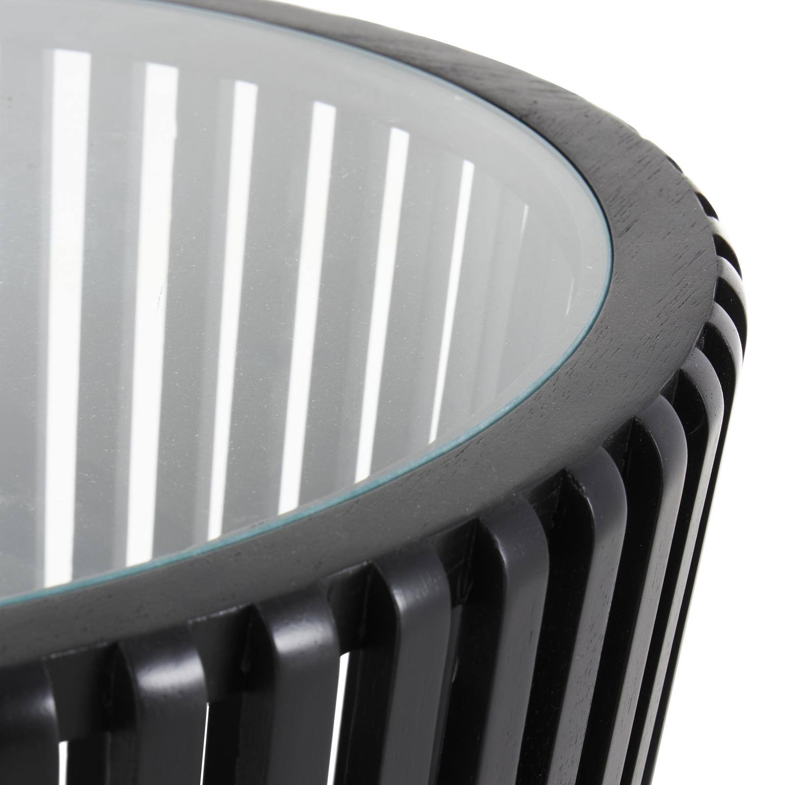Black Wood Cage Inspired Accent Table with Clear Glass Tabletop Set