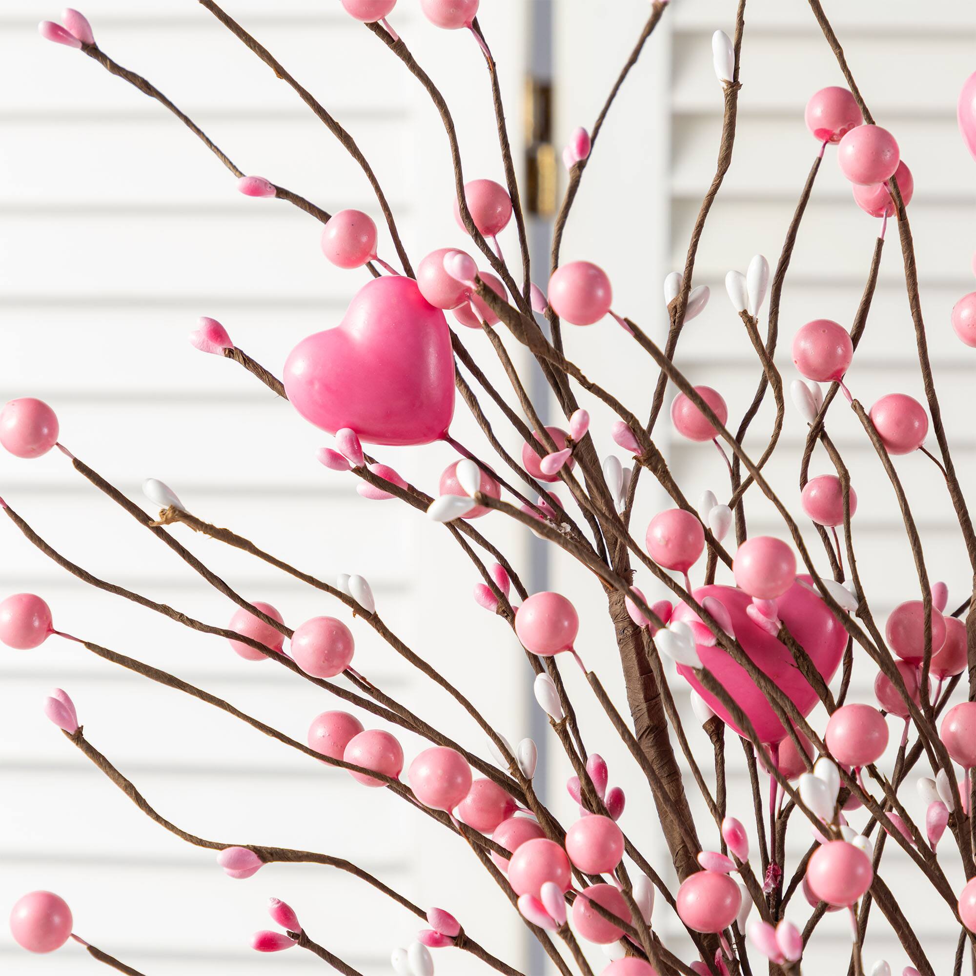 Glitzhome® 28" Valentine's Pink Berry & Heart Picks Set