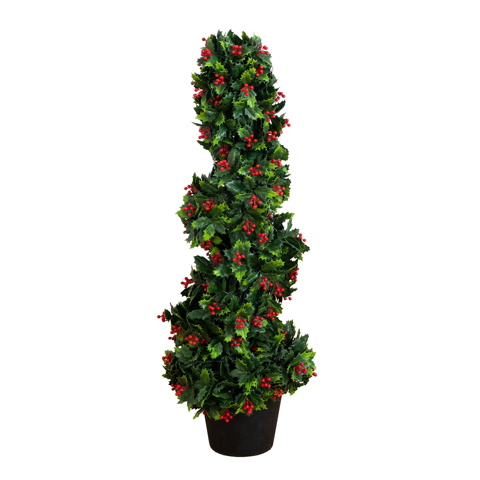 Nearly Natural 3ft. Pre-Lit UV Resistant Artificial Holly Berry Christmas Spiral Tree, Warm White Lights