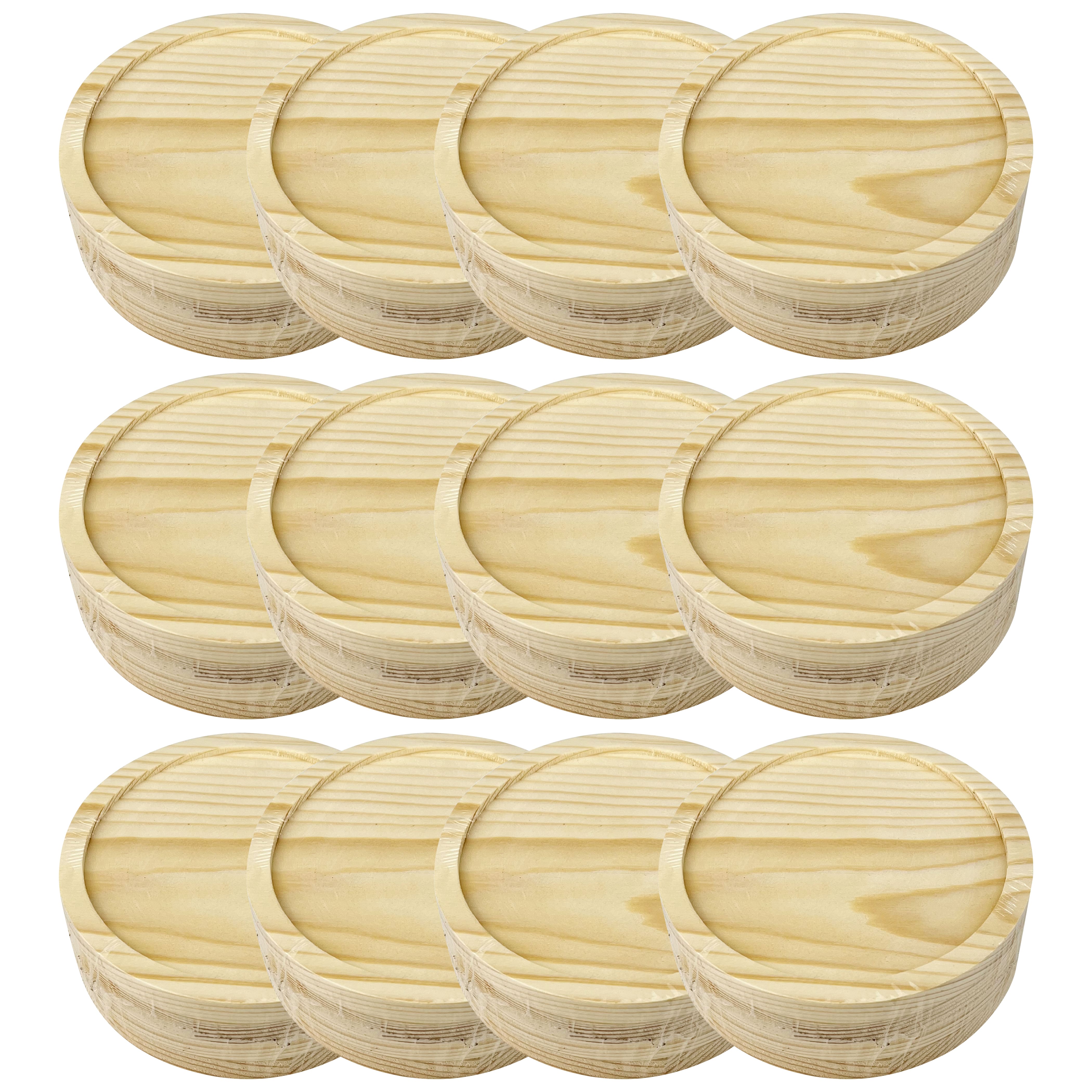 12 Packs: 4 ct. (48 total) Round Welled Pinewood Coasters by Make Market®