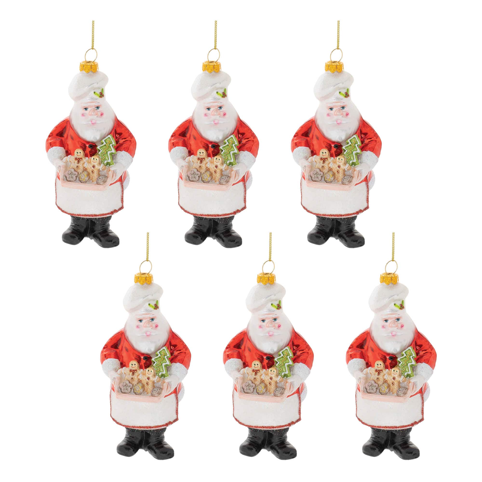 6" Glass Baking Santa Ornaments, 6ct.