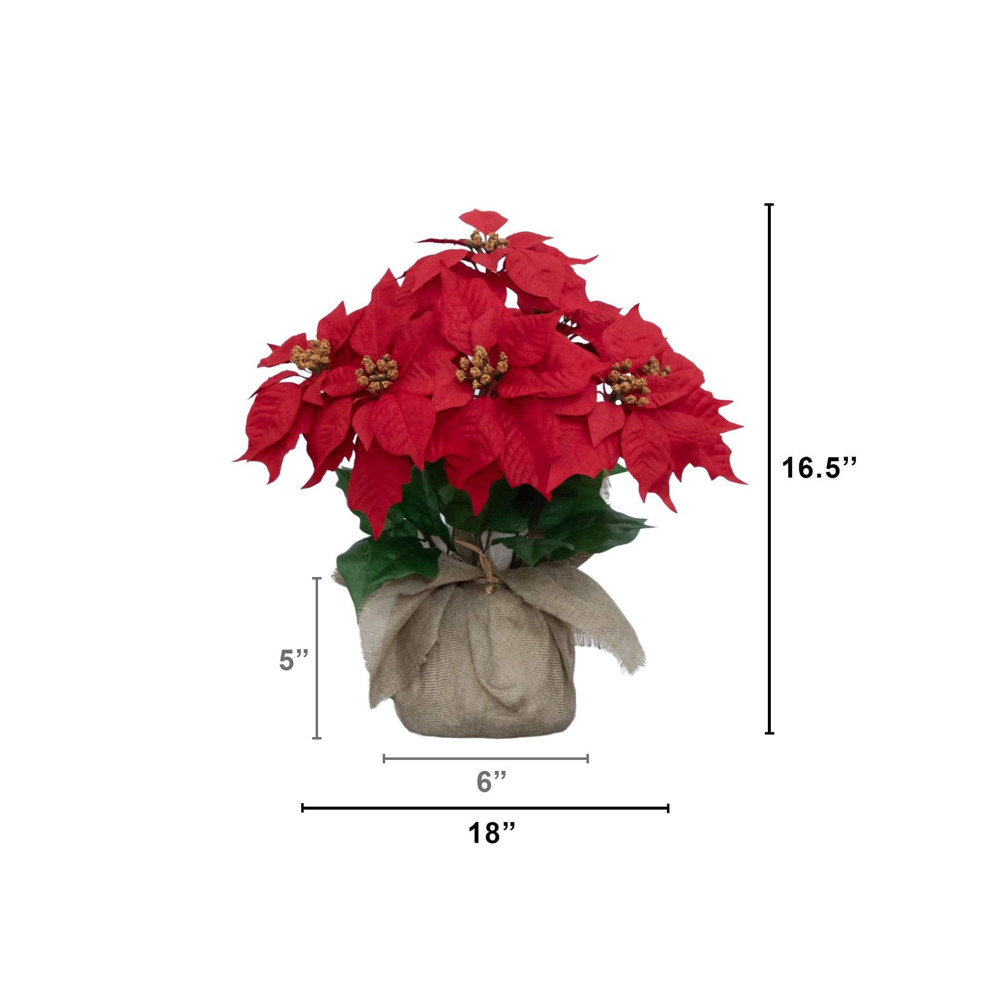 Nearly Natural 16.5" Artificial Poinsettia Arrangement in Burlap Planter