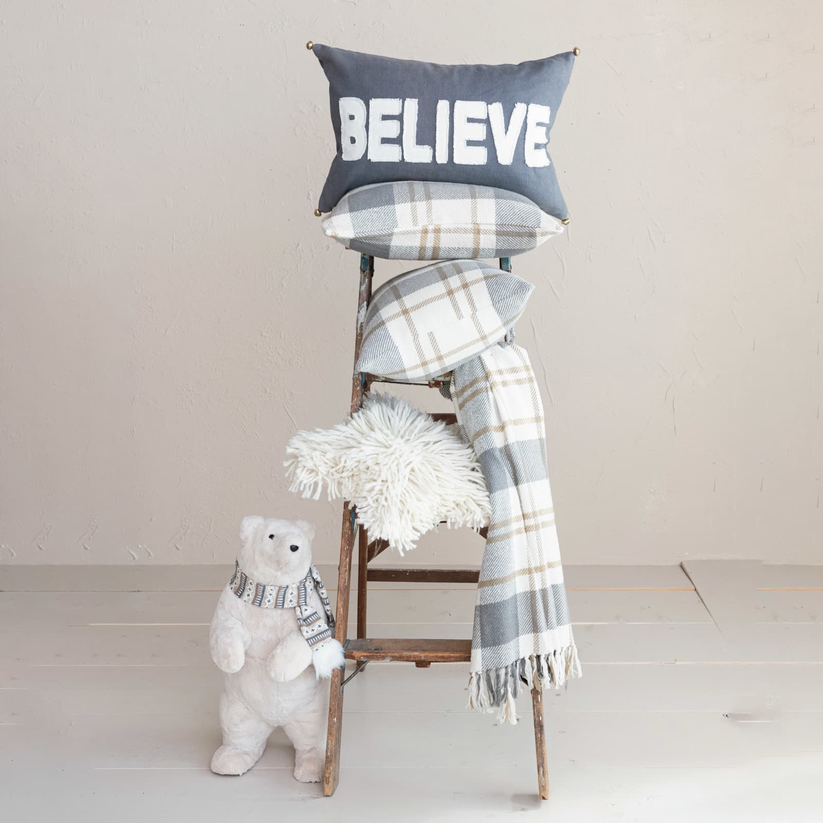 Hello Honey® 36" x 16" Brown, Gray & Natural Plaid Brushed Flannel Lumbar Pillow
