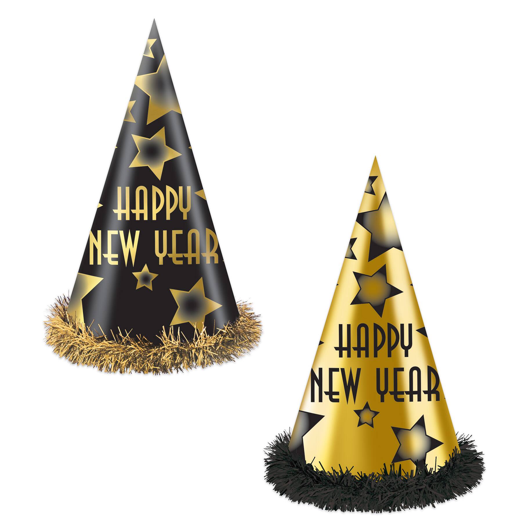 Beistle Black & Gold Happy New Year Party Hats, 25ct.