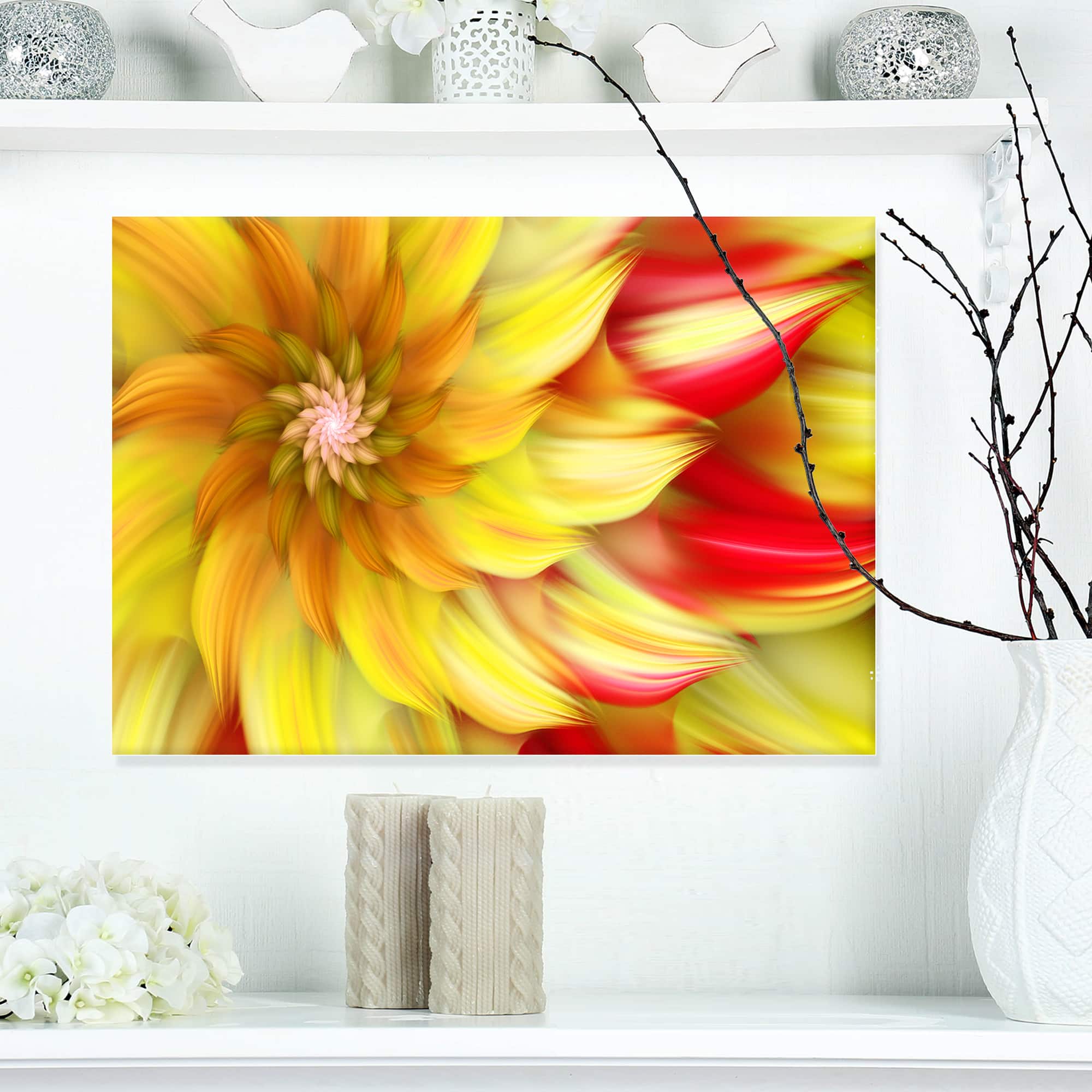 Designart - Rotating Yellow Red Fractal Flower