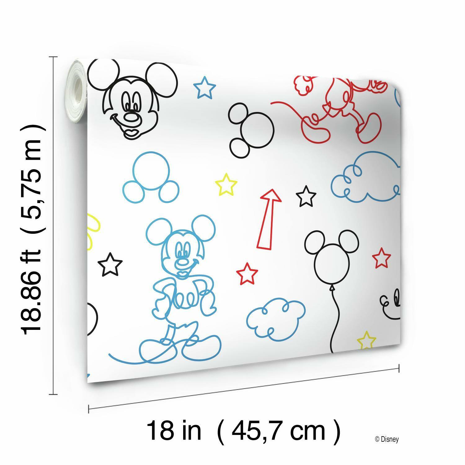 RoomMates Disney Mickey Mouse Line Art Peel & Stick Wallpaper