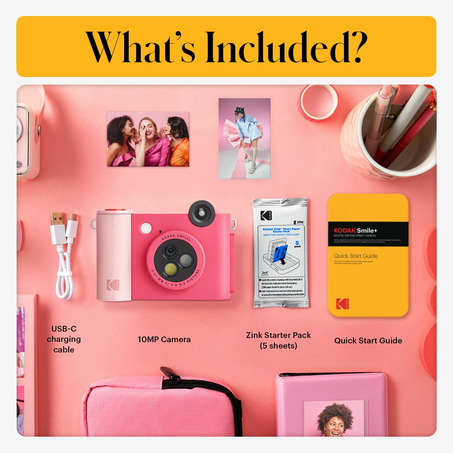 KODAK Smile+ Fuchsia Wireless Digital Instant Print Camera