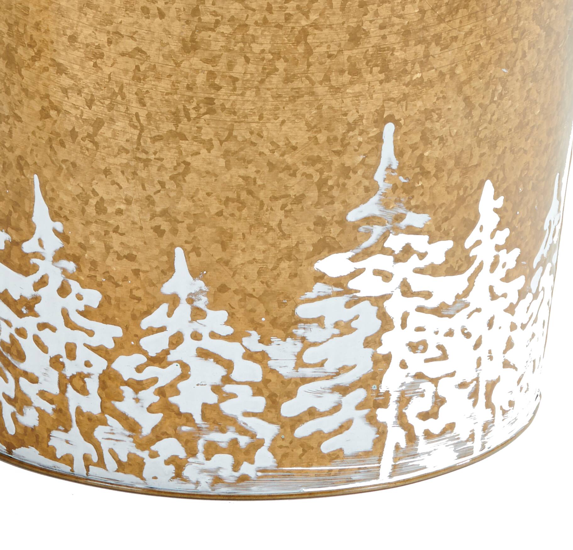 Gold & White Christmas Planter Bucket with Tree Design