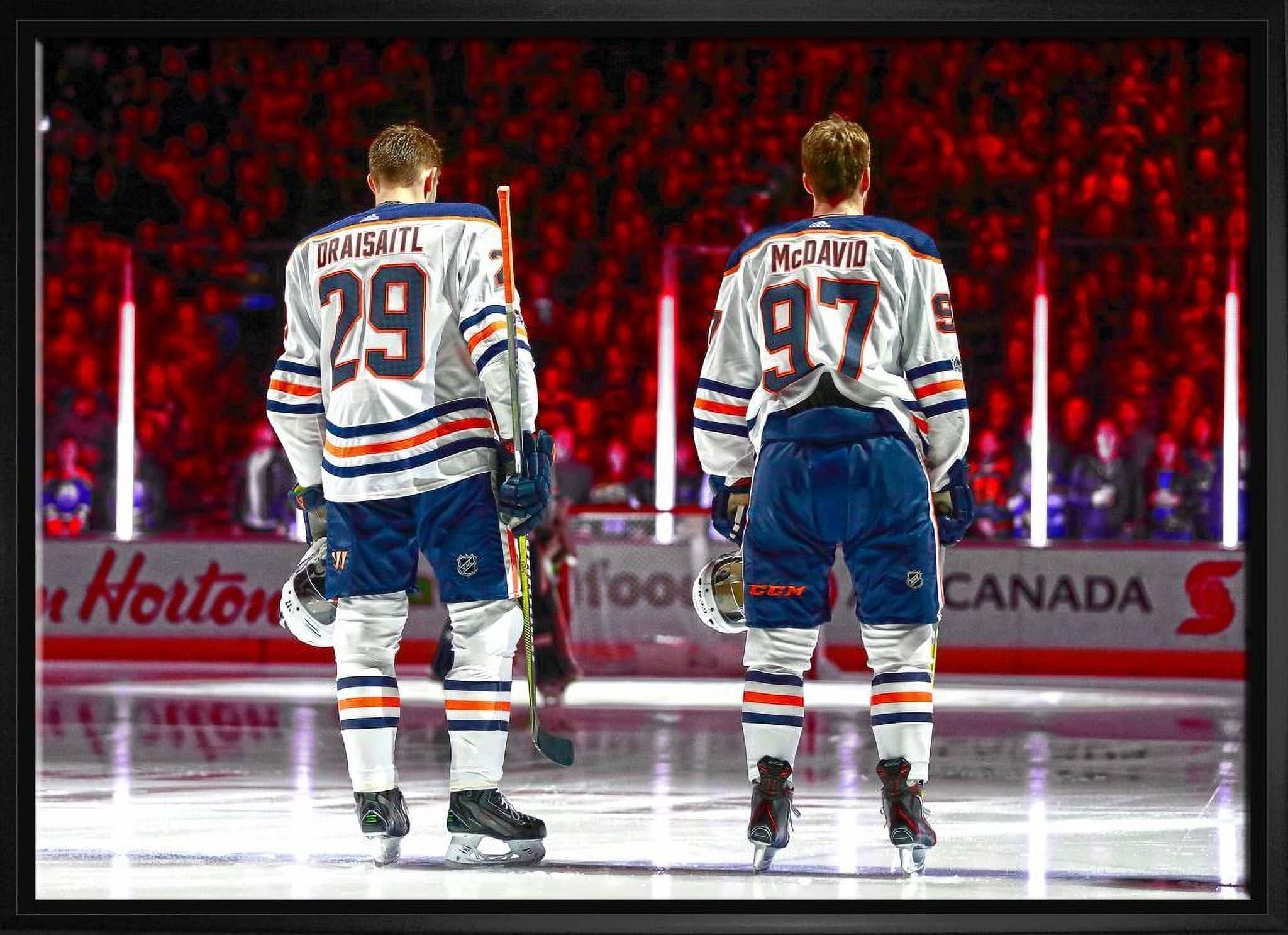 Connor McDavid and Leon Draisaitl Edmonton Oilers Framed 20" x 29" Line-Up Canvas 31.5" x 22.5"