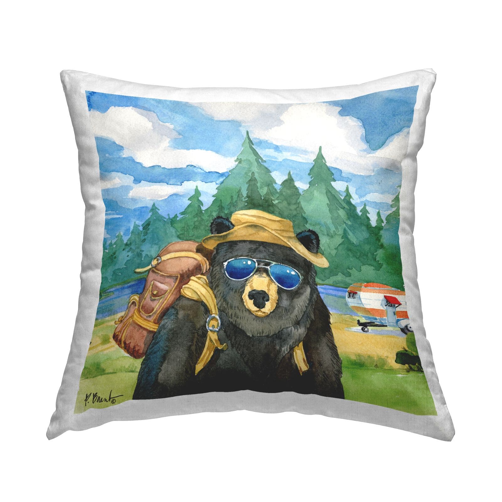 Stupell Industries Bear Camping Gear Wildlife Nature Scene Throw Pillow, 18" x 18"