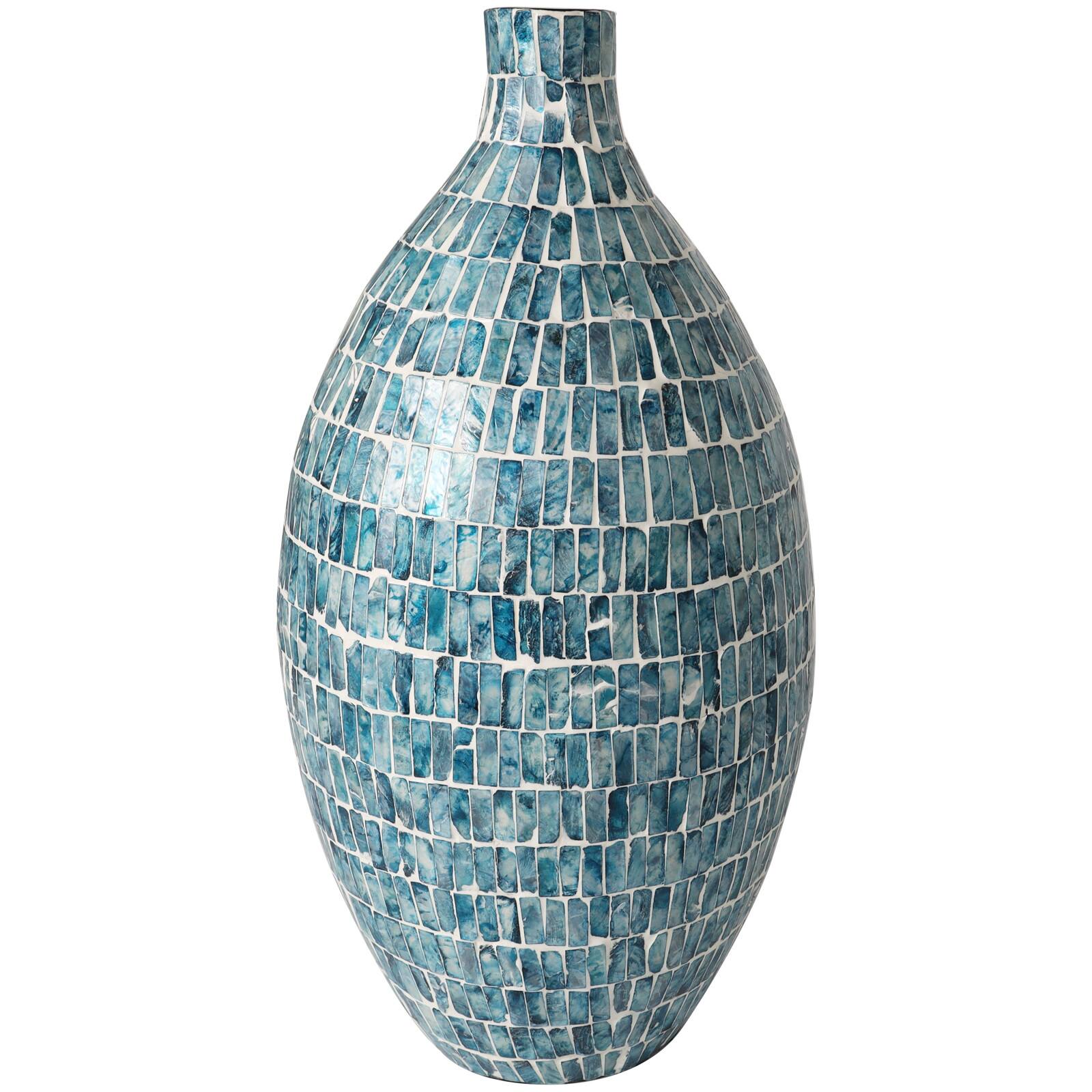 22" Blue Mother of Pearl Handmade Mosaic Inspired Vase