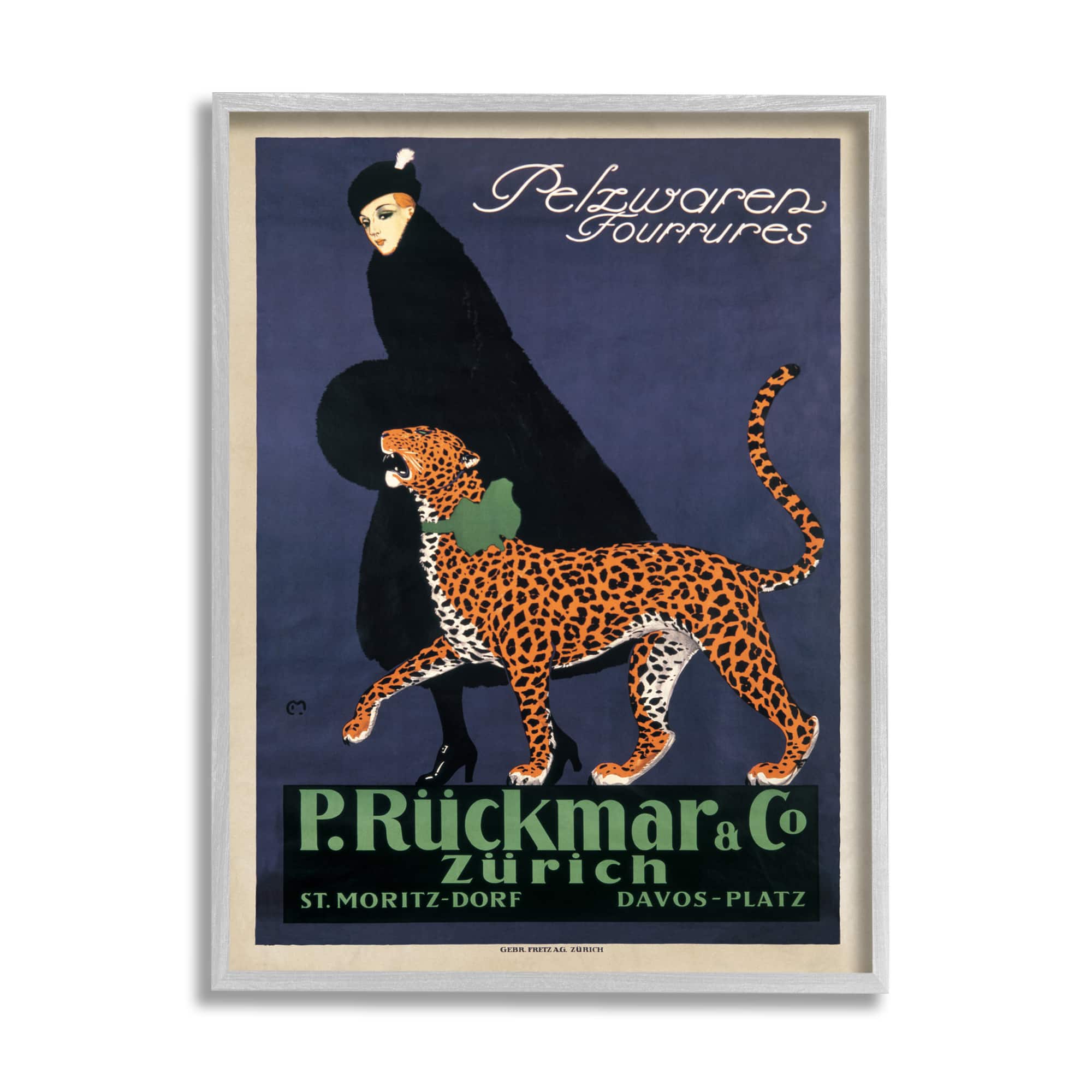 Stupell Industries Vintage Women's Fashion Campaign with Leopard in Gray Frame Wall Art