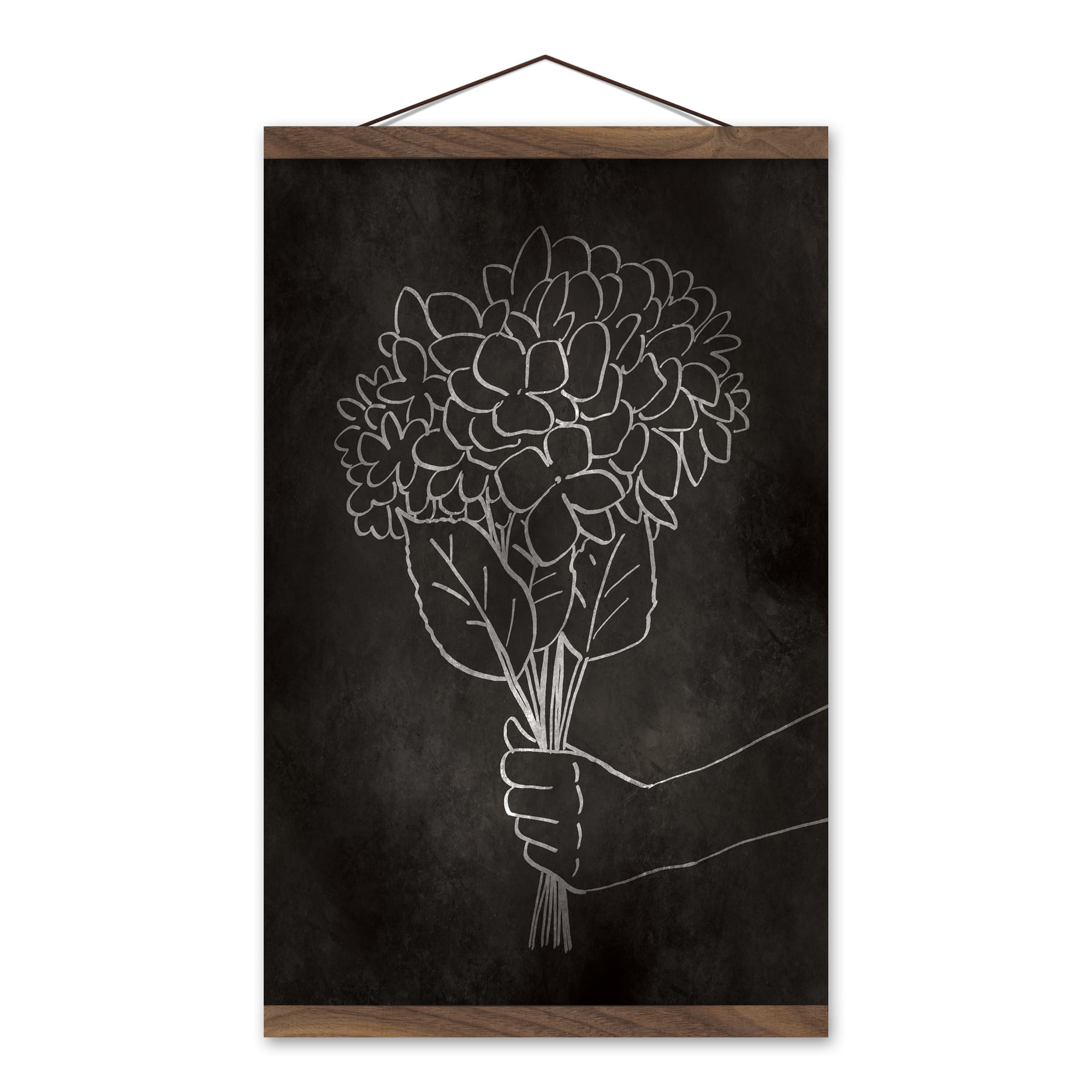Monotone Line Drawing Teak Hanging Canvas