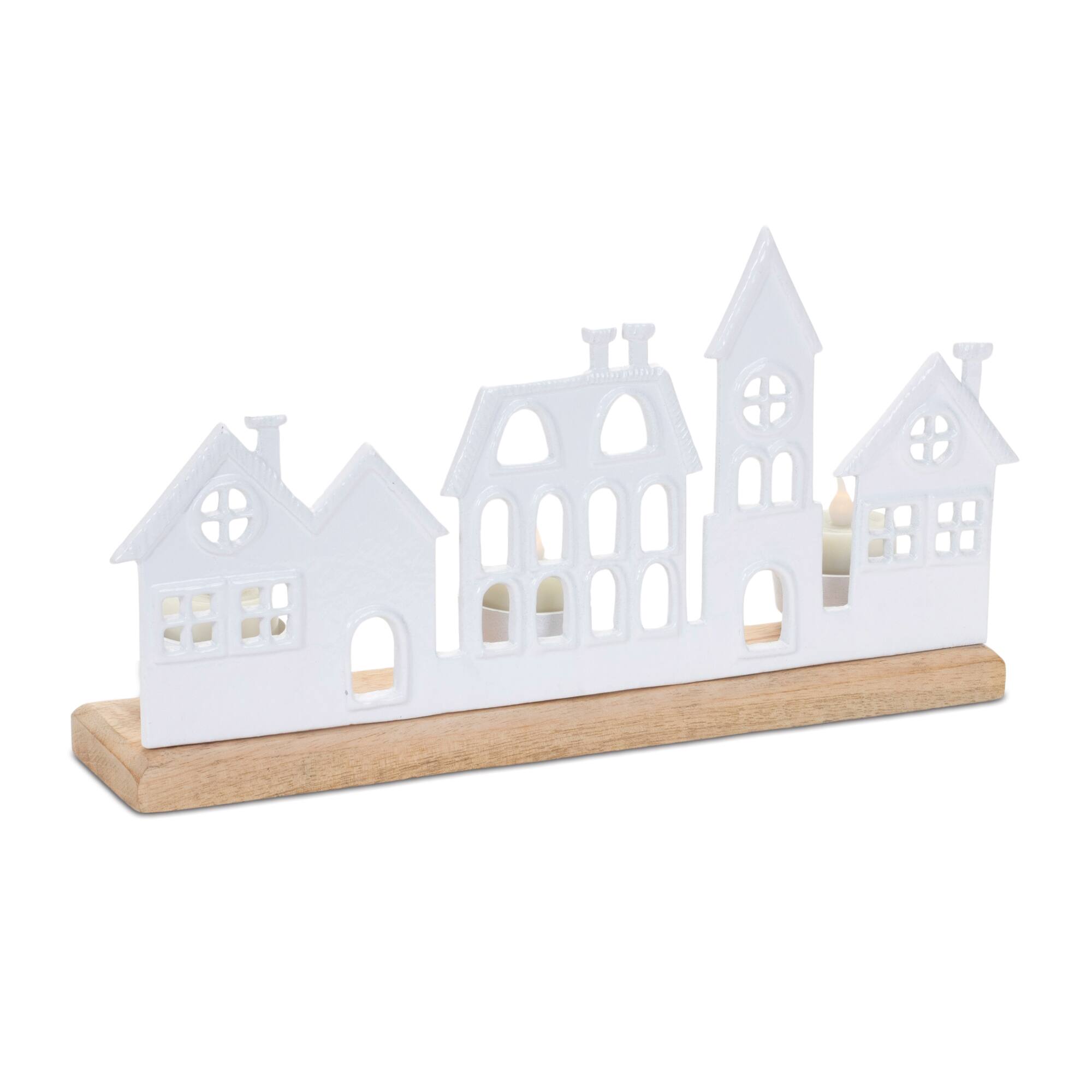 12" Metal Village Tealight Candle Holders, 2ct.