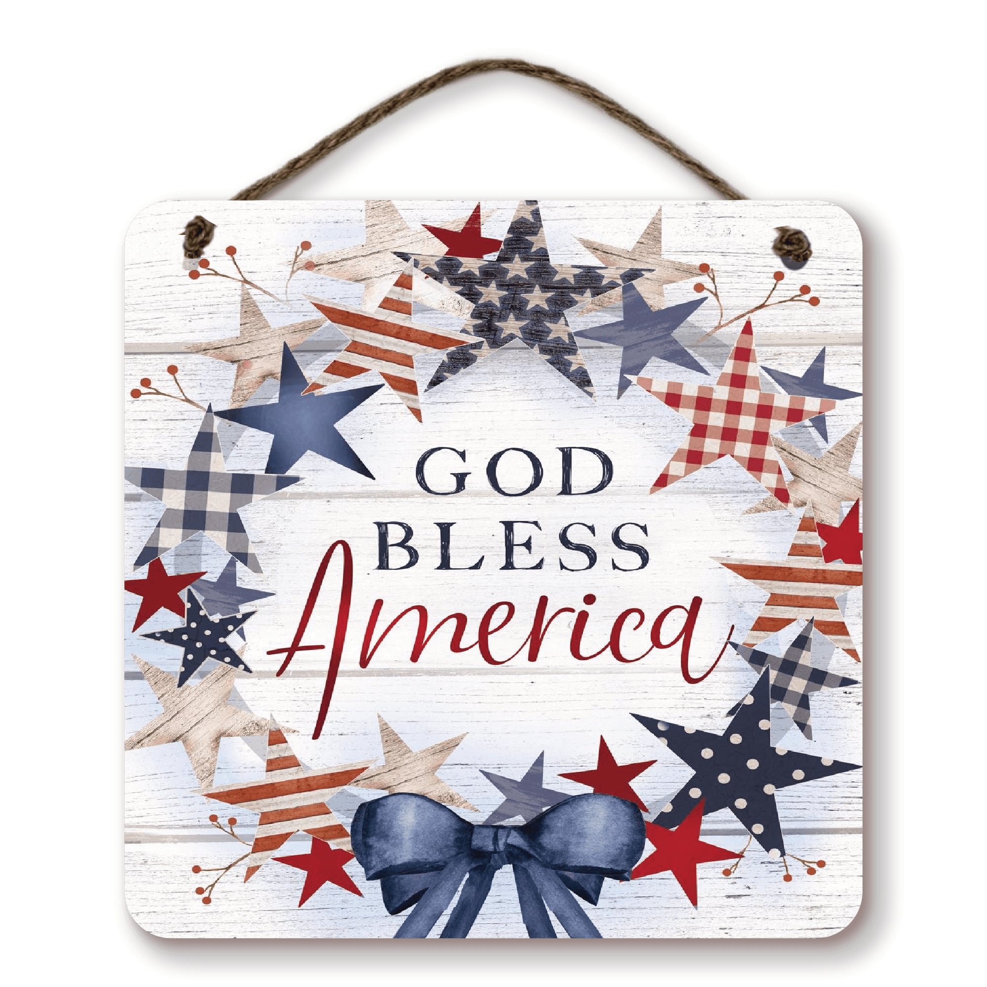 Courtside Market® Celebrate 250™ 12" x 12" Wounded Warrior Project® God Bless America Wreath Hanging Wooden Artboard with Twine