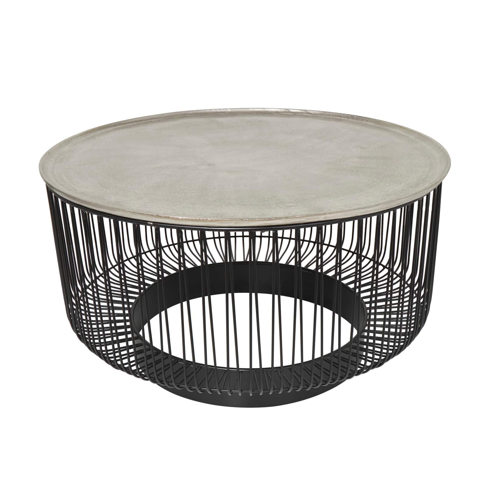 30" Black Metal Open Frame Wire Geometric Coffee Table with Silver Aluminum Top