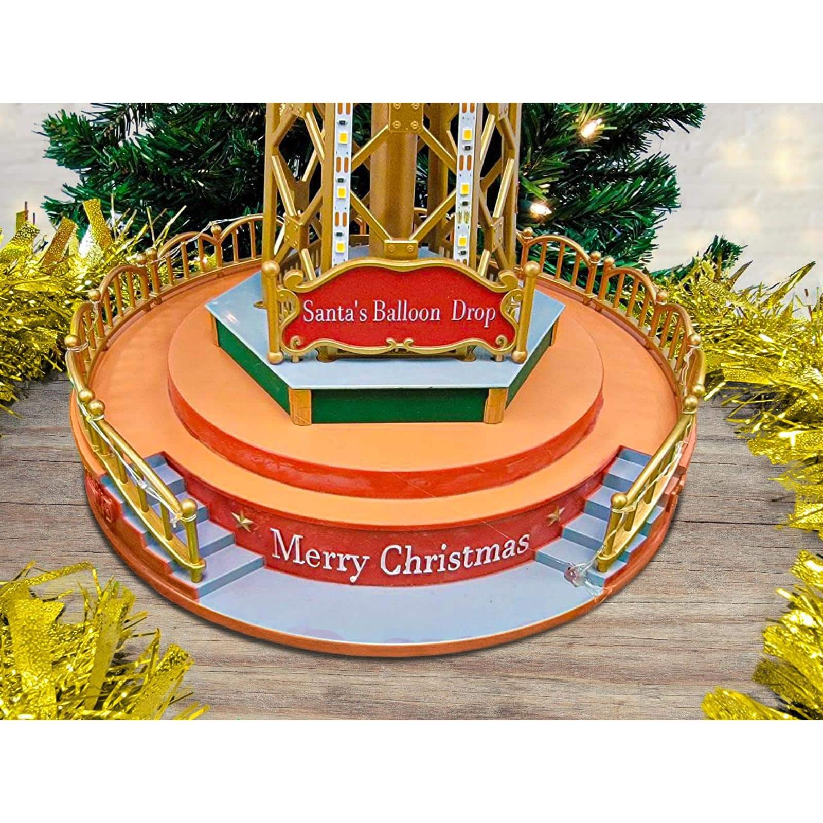 Wizardi Animated Christmas Village Carousel Parachute Tower