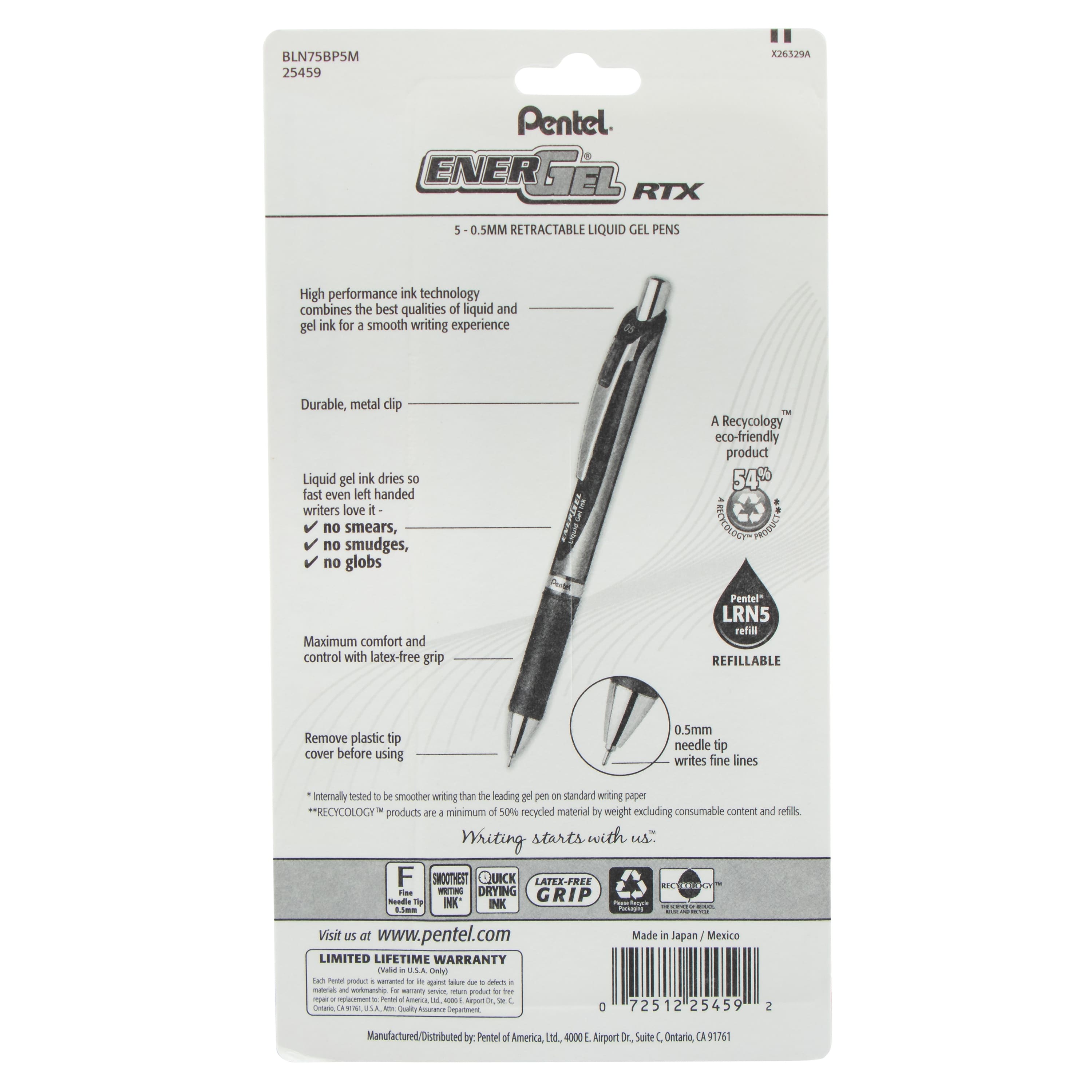 Pentel® EnerGel RTX 0.5mm Assorted Colors Retractable Liquid Gel Pen Set
