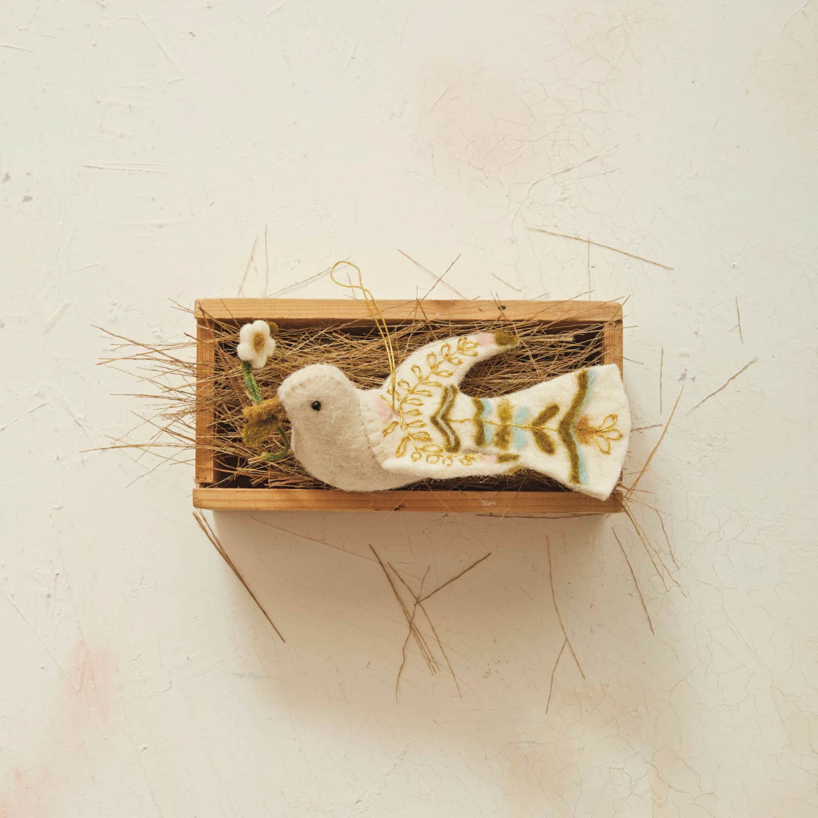 Hello Honey® 6" Embroidered Dove Wool Felt Ornament