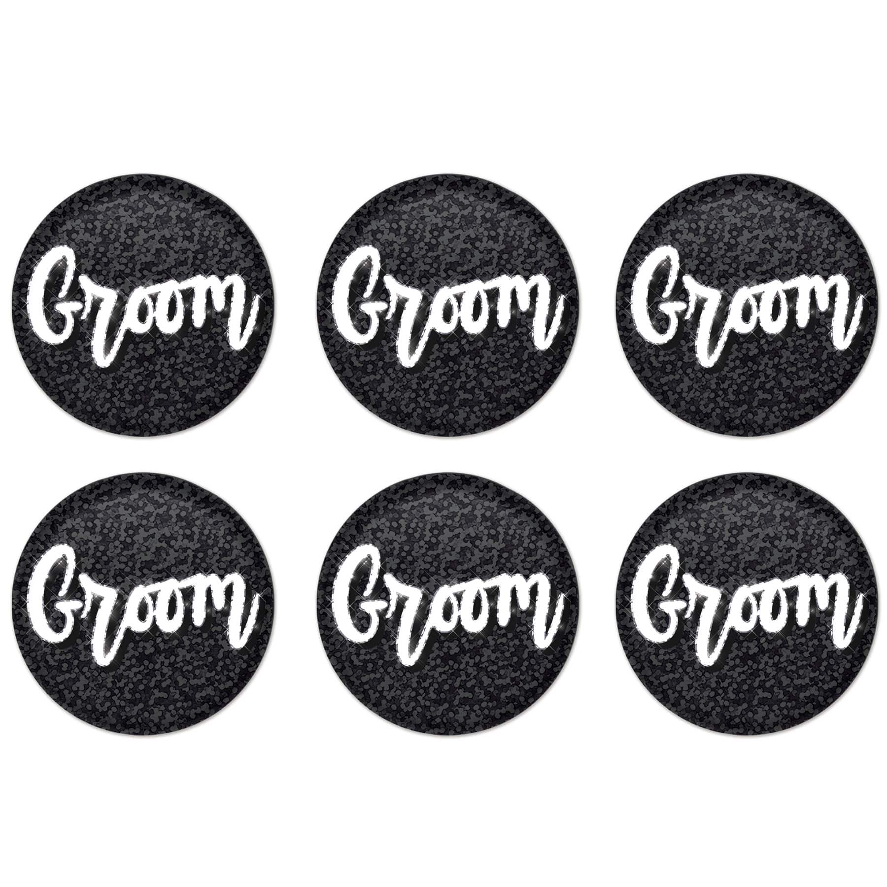 Beistle 2" Black Sparkle Groom Buttons, 6ct.